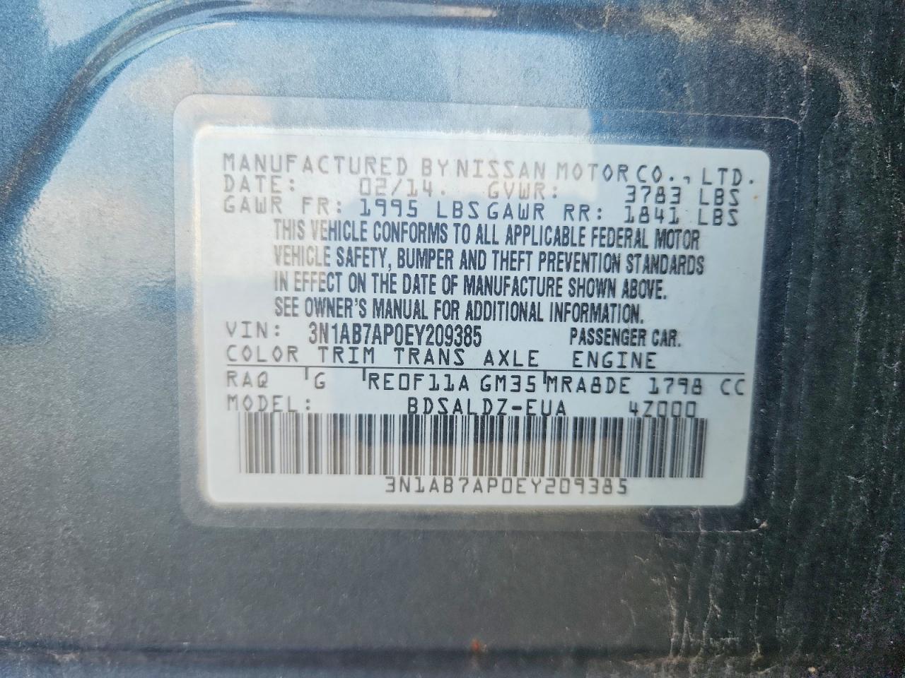 2014 Nissan Sentra Sv Blue vin: 3N1AB7AP0EY209385