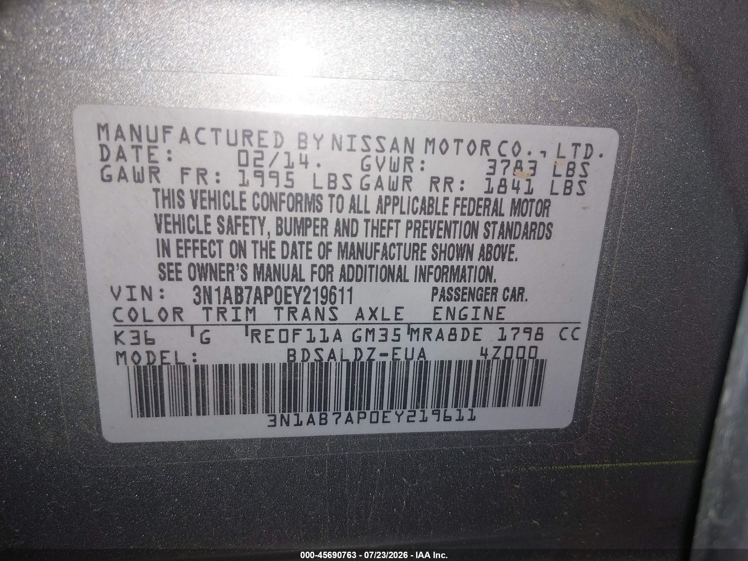 2014 Nissan Sentra Sv Gray vin: 3N1AB7AP0EY219611
