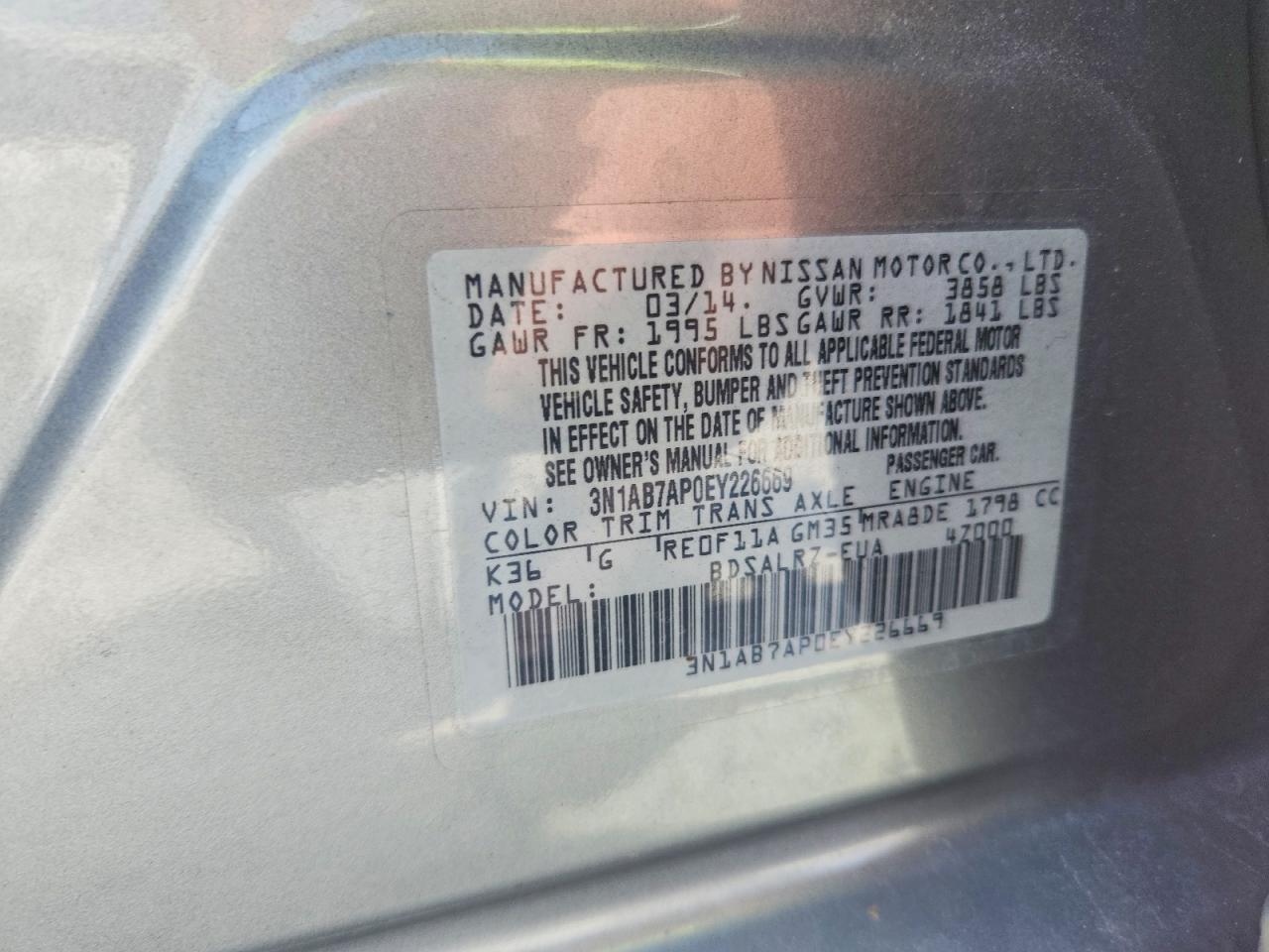 2014 Nissan Sentra Sr Gray vin: 3N1AB7AP0EY226669