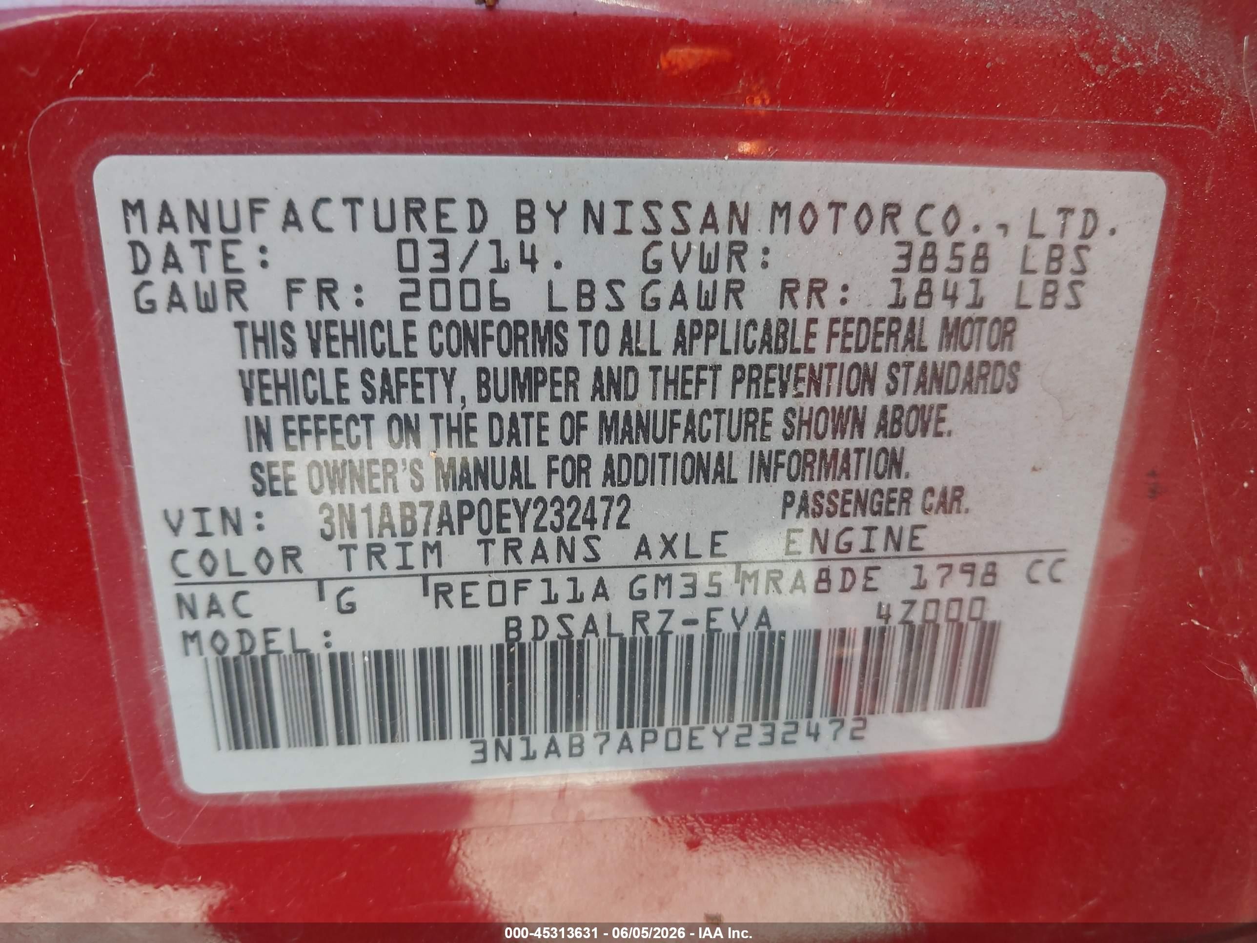 2014 Nissan Sentra Sr Red vin: 3N1AB7AP0EY232472