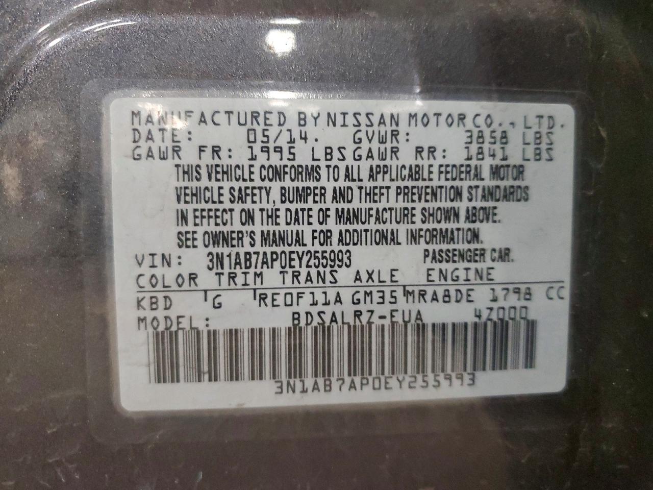 2014 Nissan Sentra Sr Gray vin: 3N1AB7AP0EY255993