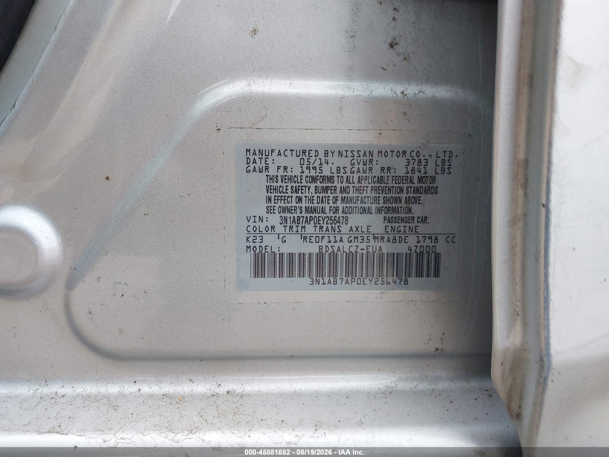 2014 Nissan Sentra S Silver vin: 3N1AB7AP0EY256478