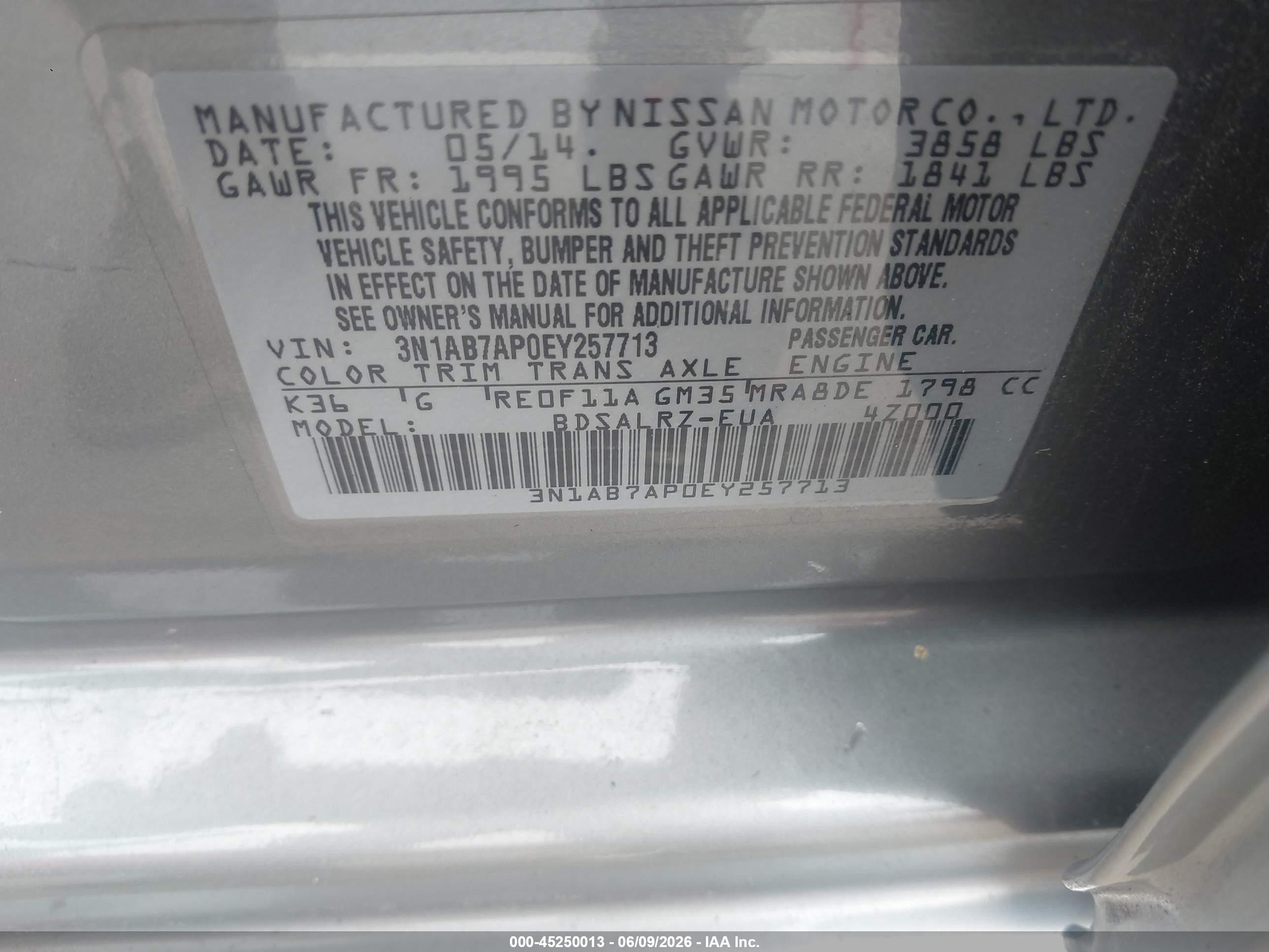 2014 Nissan Sentra Sr Gray vin: 3N1AB7AP0EY257713