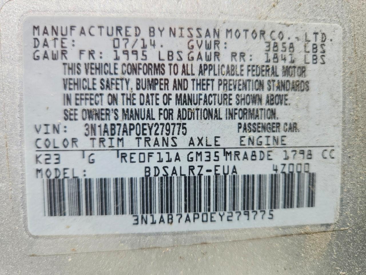 2014 Nissan Sentra Sr Silver vin: 3N1AB7AP0EY279775
