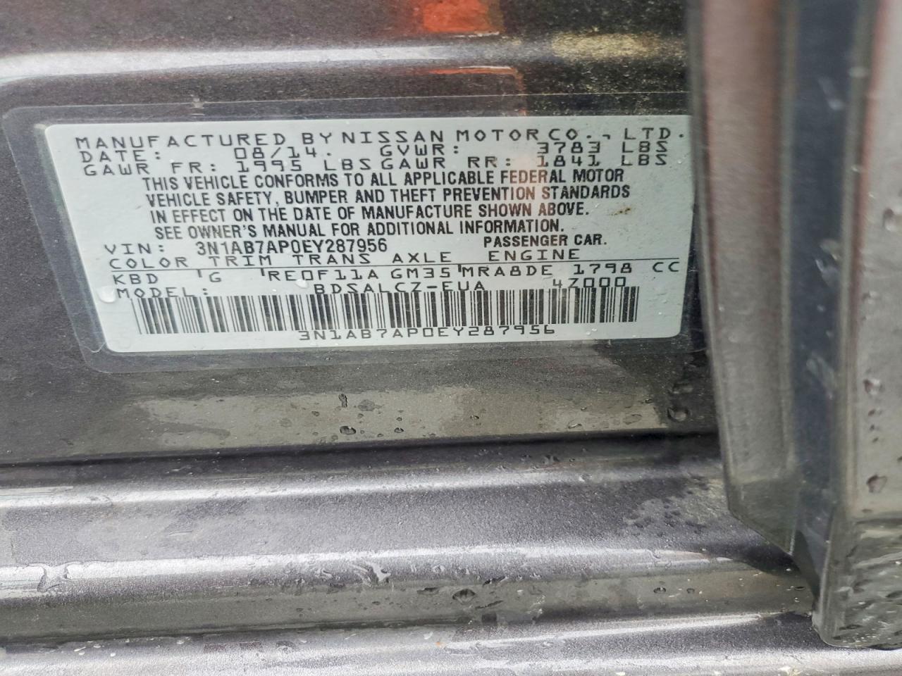 2014 Nissan Sentra S Blue vin: 3N1AB7AP0EY287956