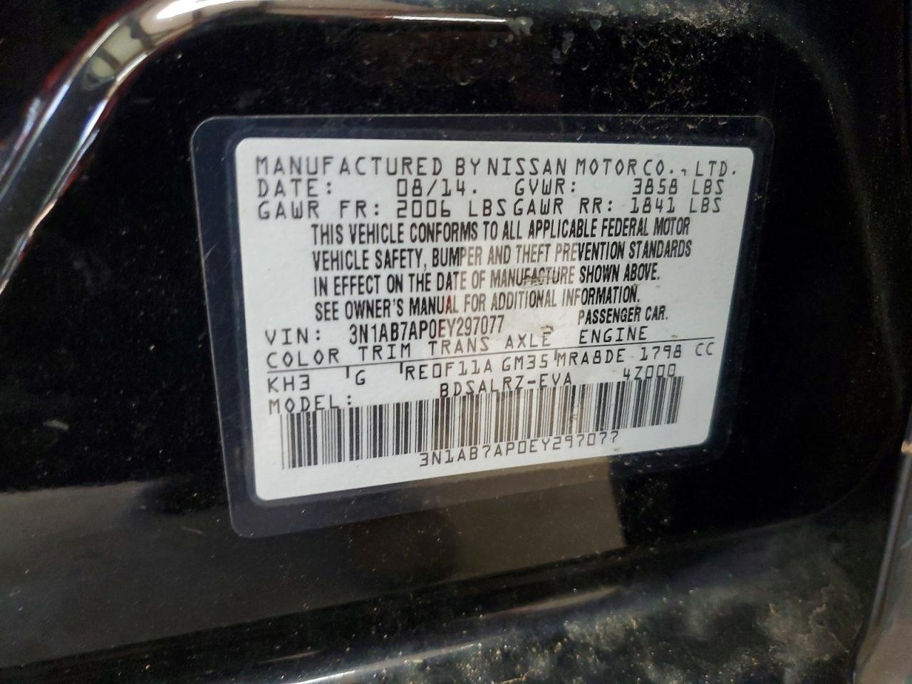 2014 Nissan Sentra Sr Black vin: 3N1AB7AP0EY297077