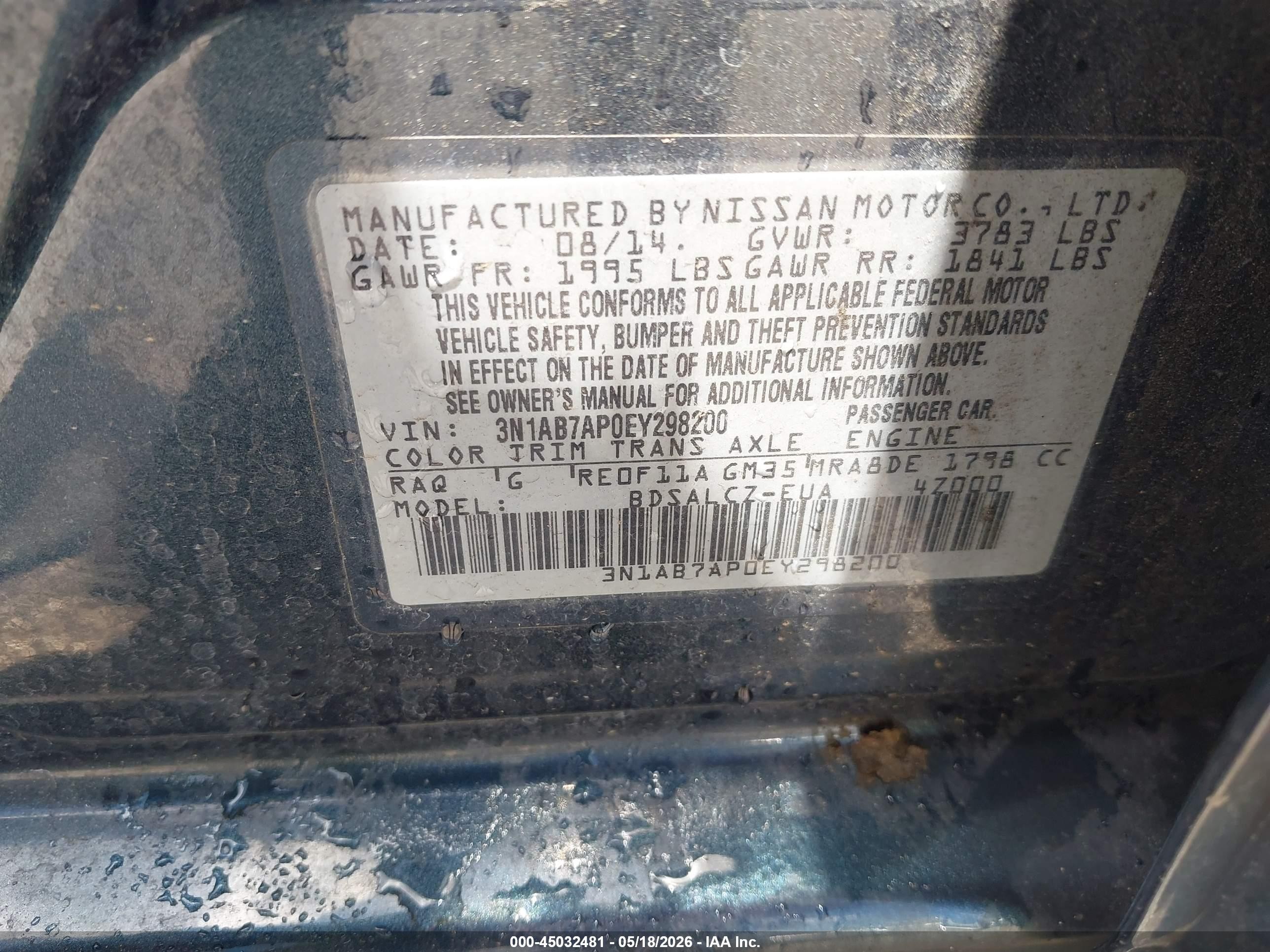 2014 Nissan Sentra S Green vin: 3N1AB7AP0EY298200
