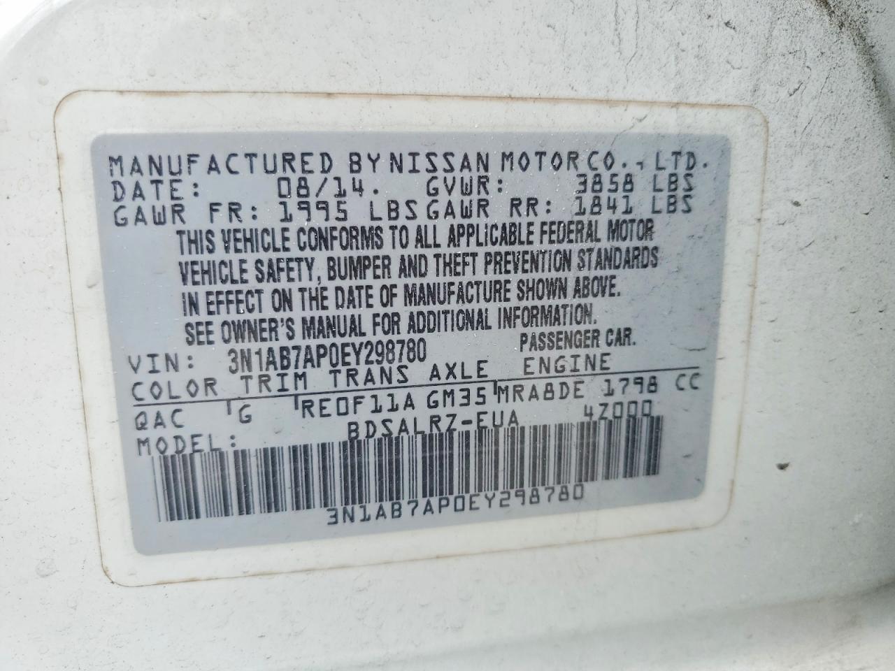 2014 Nissan Sentra Sr White vin: 3N1AB7AP0EY298780