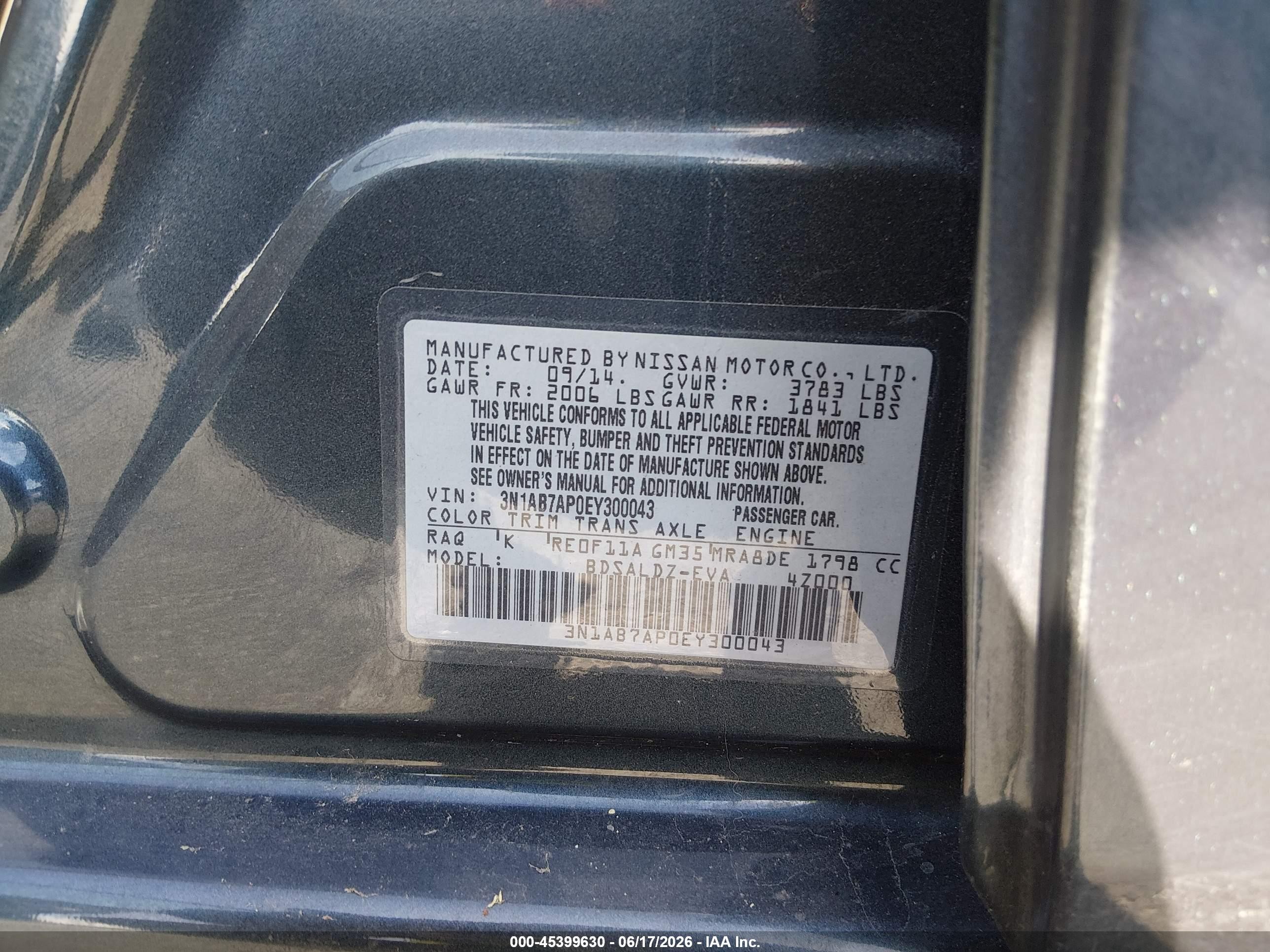 2014 Nissan Sentra Sv Blue vin: 3N1AB7AP0EY300043