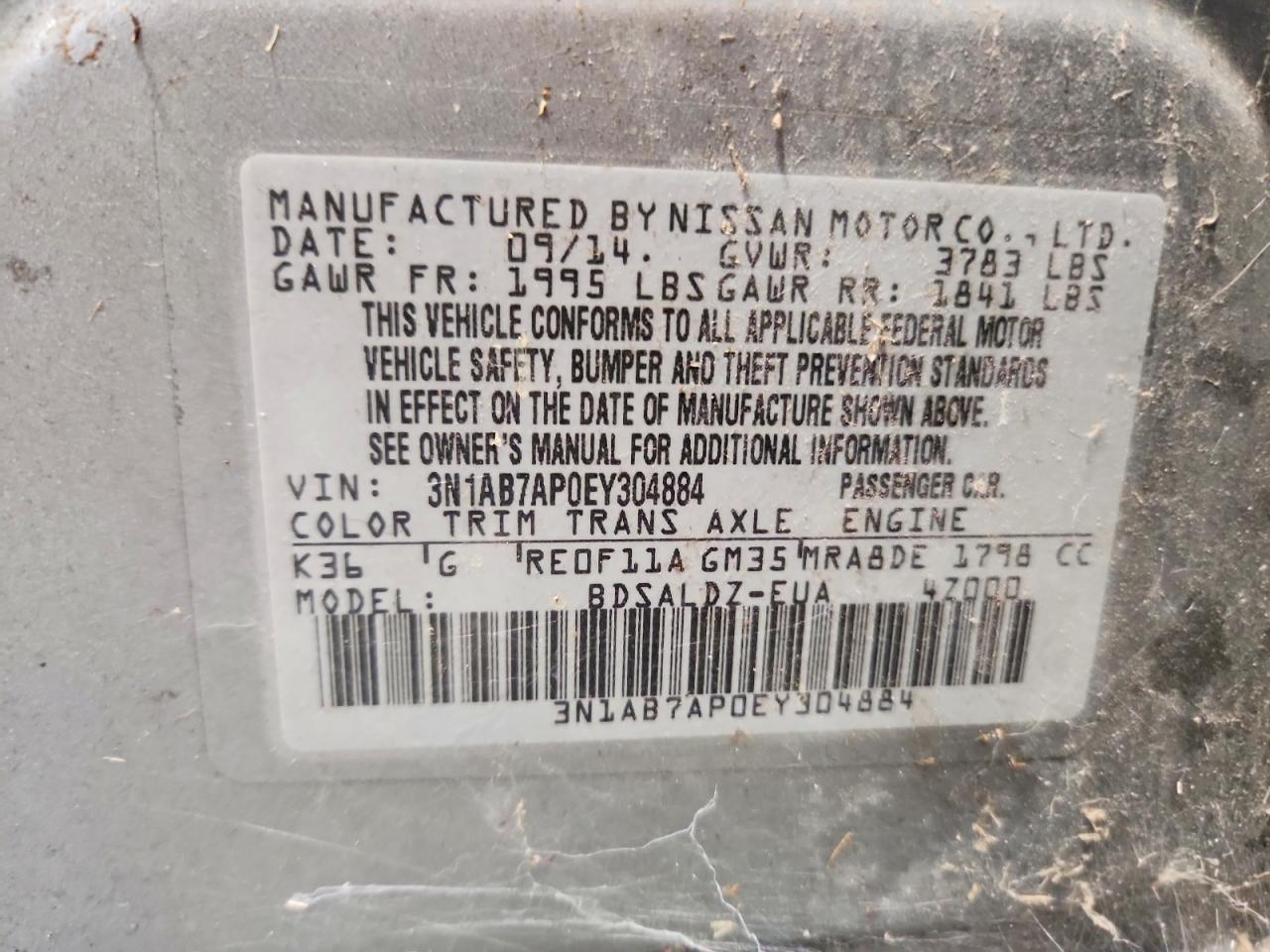 2014 Nissan Sentra Sv Gray vin: 3N1AB7AP0EY304884