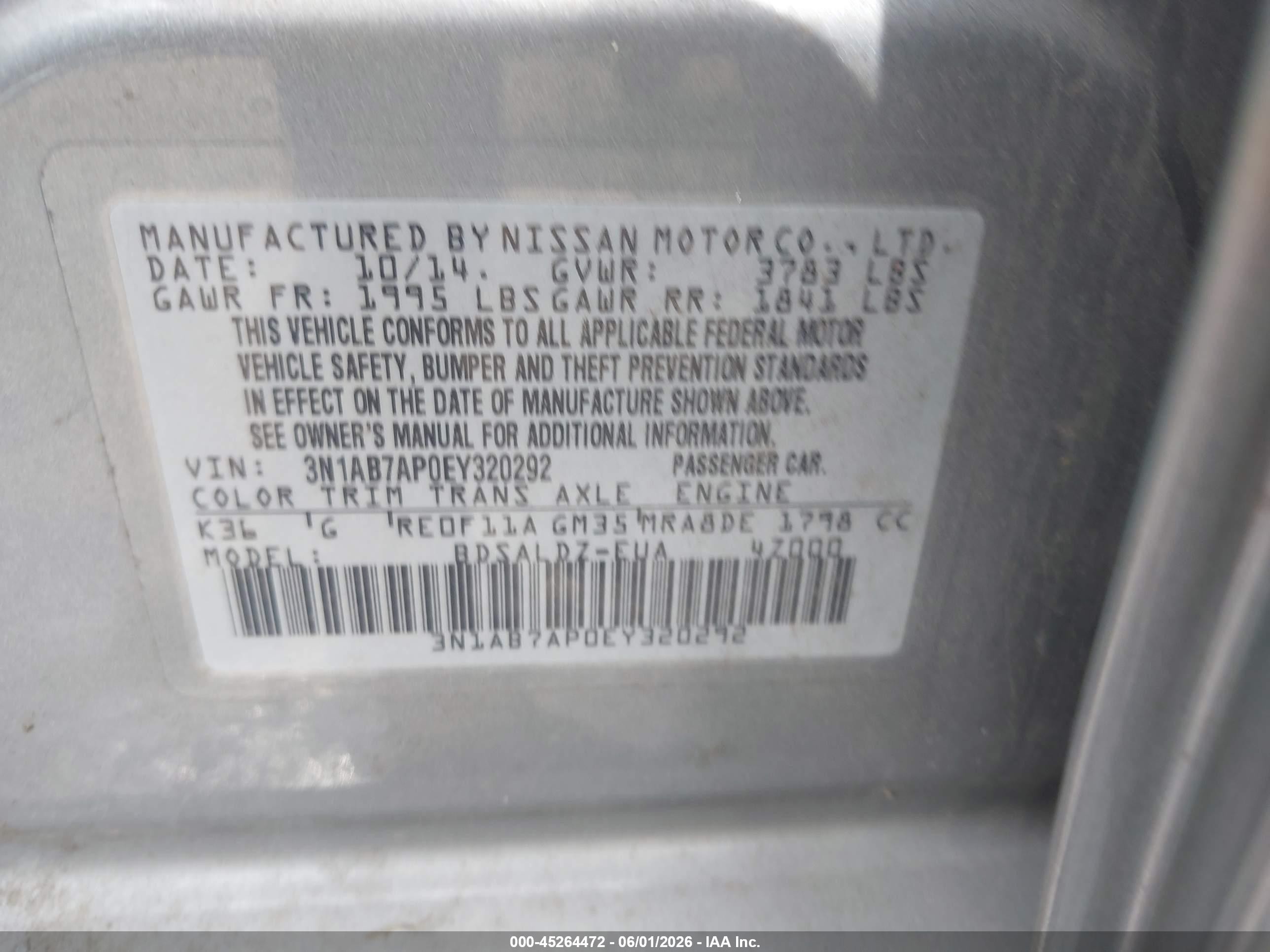 2014 Nissan Sentra Sv Gray vin: 3N1AB7AP0EY320292