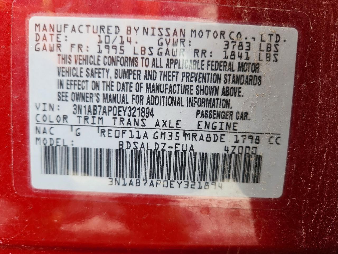 2014 Nissan Sentra Sv Red vin: 3N1AB7AP0EY321894