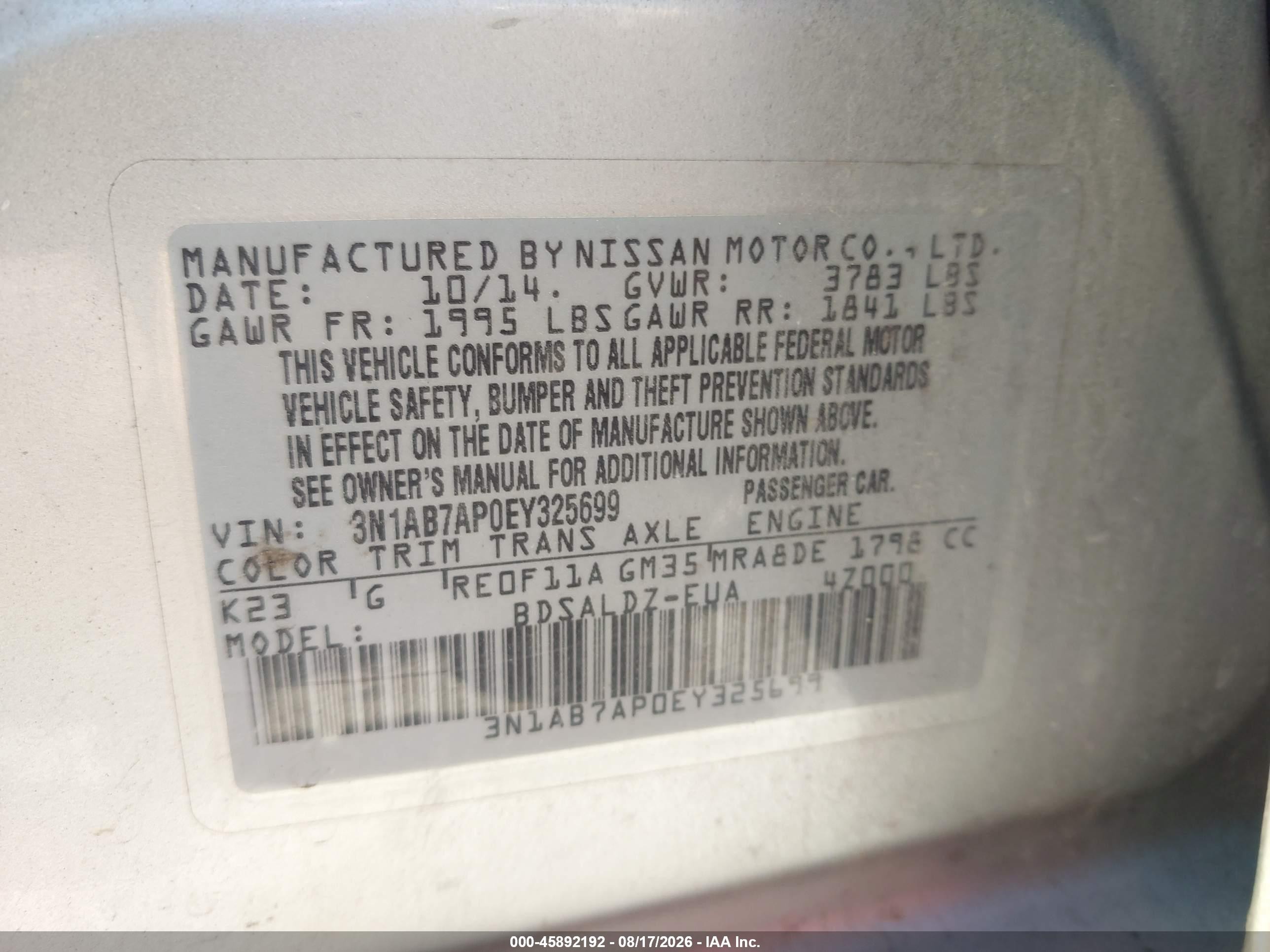 2014 Nissan Sentra Sv Silver vin: 3N1AB7AP0EY325699