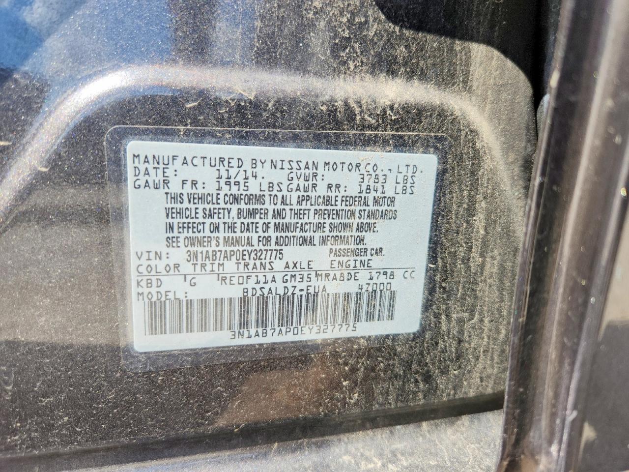 2014 Nissan Sentra Sv Charcoal vin: 3N1AB7AP0EY327775
