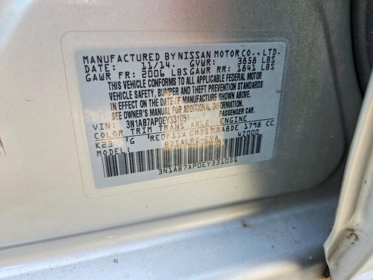 2014 Nissan Sentra Sr Silver vin: 3N1AB7AP0EY331051