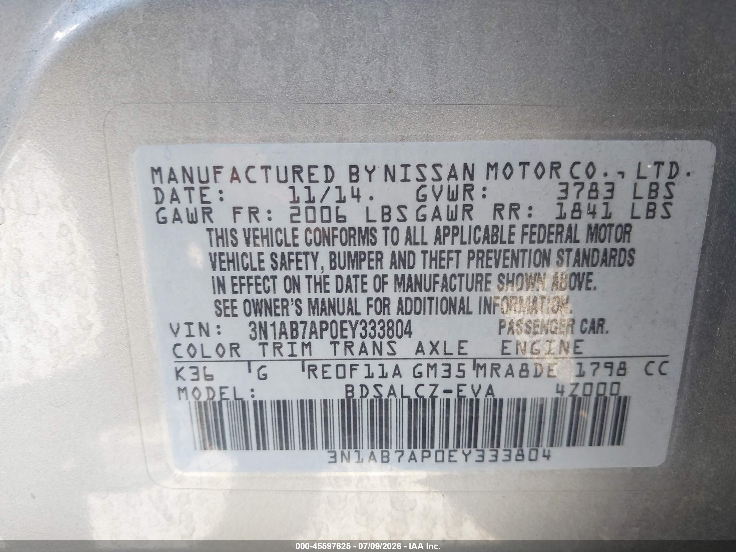 2014 Nissan Sentra S Silver vin: 3N1AB7AP0EY333804