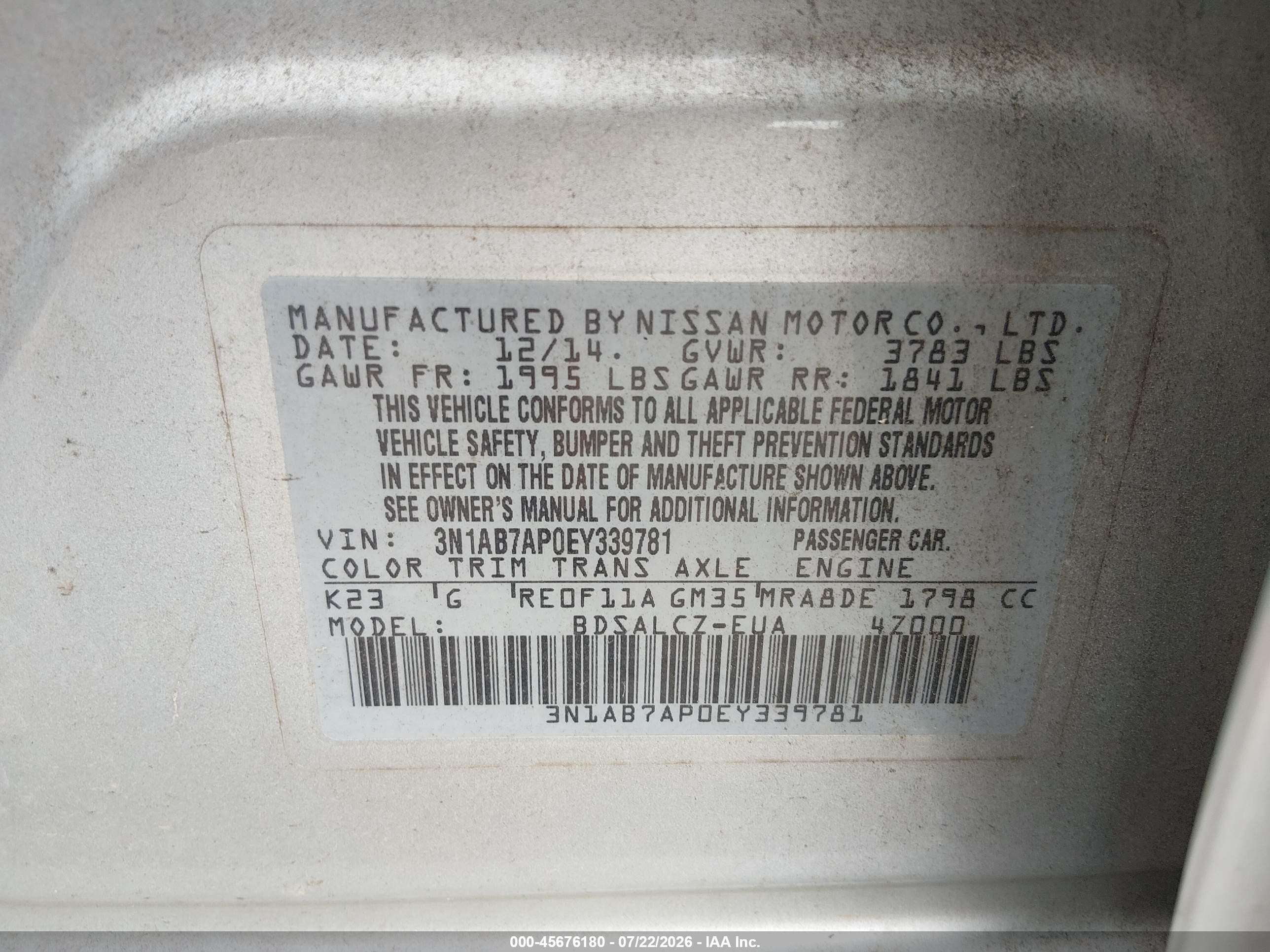 2014 Nissan Sentra S Silver vin: 3N1AB7AP0EY339781