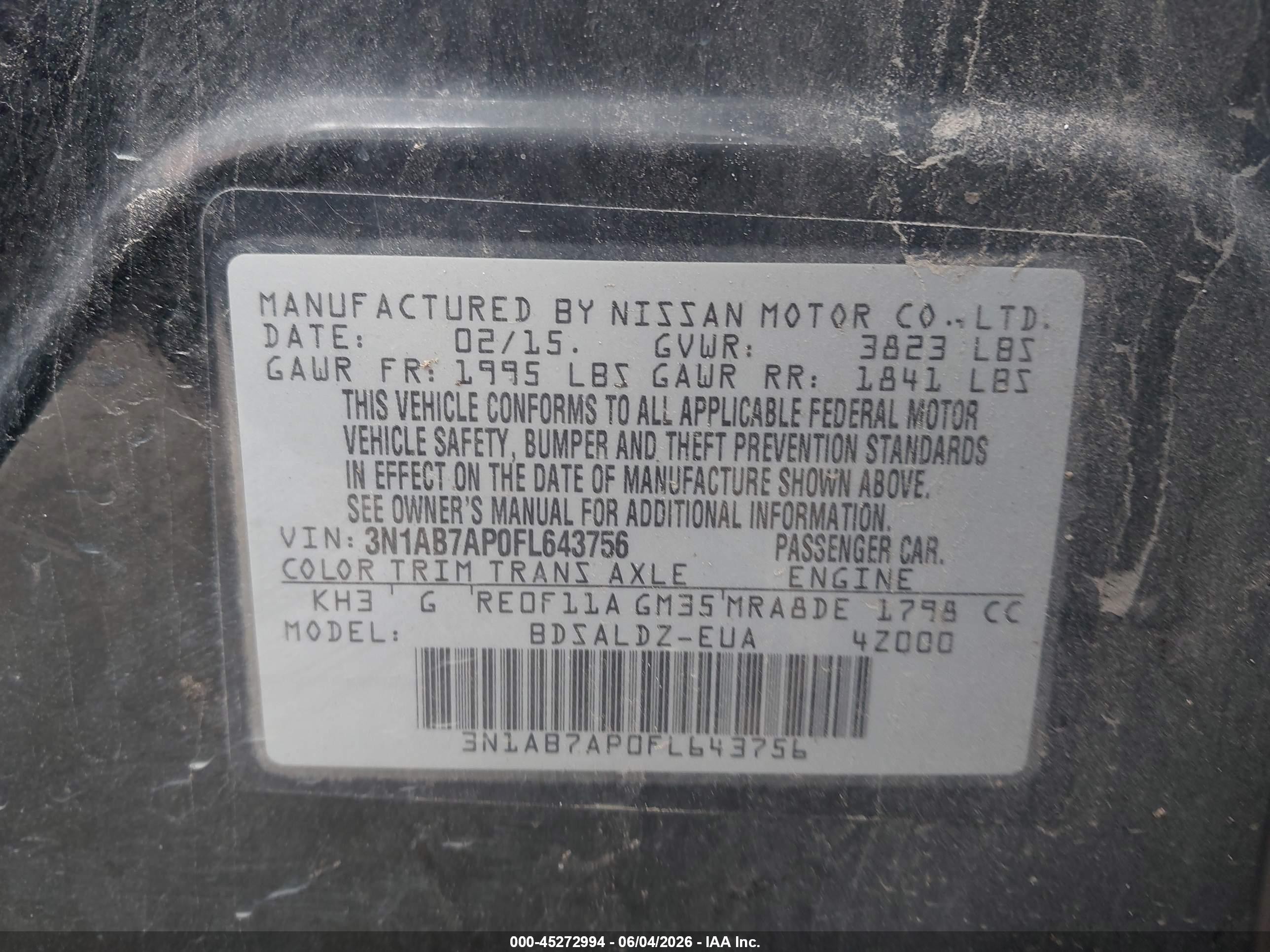 2015 Nissan Sentra Sv Black vin: 3N1AB7AP0FL643756
