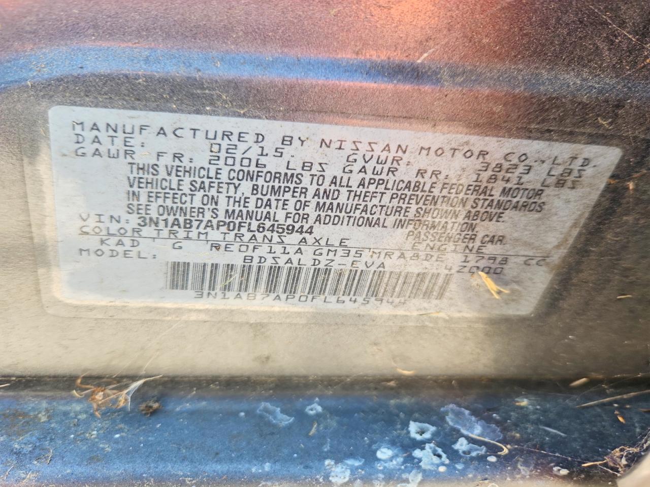 2015 Nissan Sentra Sv Gray vin: 3N1AB7AP0FL645944