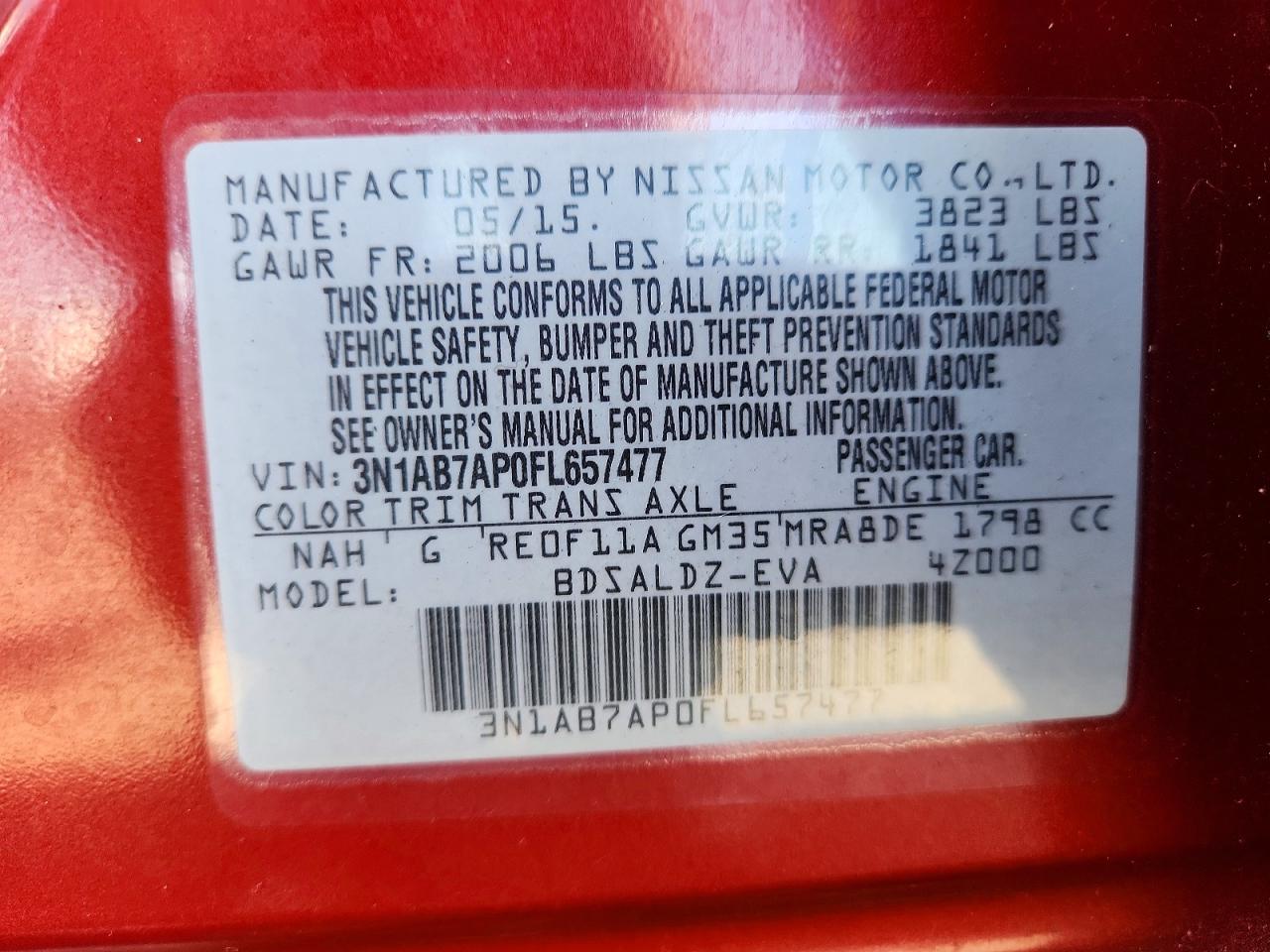 2015 Nissan Sentra Sv Red vin: 3N1AB7AP0FL657477