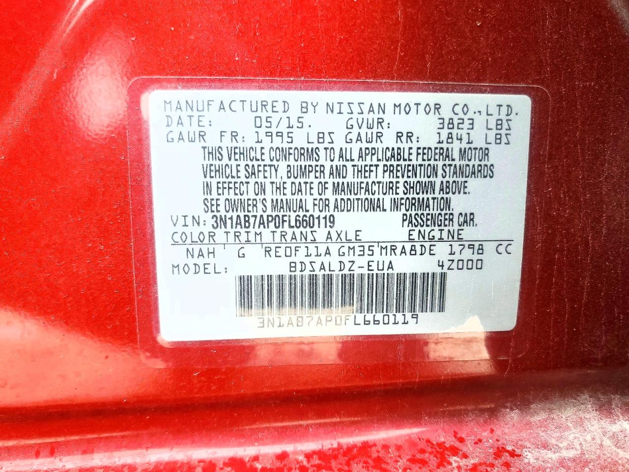 2015 Nissan Sentra Sv Red vin: 3N1AB7AP0FL660119