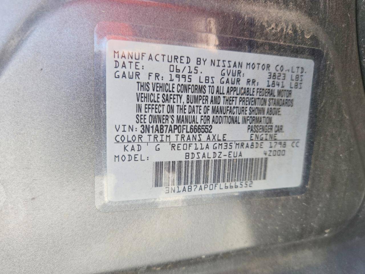 2015 Nissan Sentra Sv Gray vin: 3N1AB7AP0FL666552