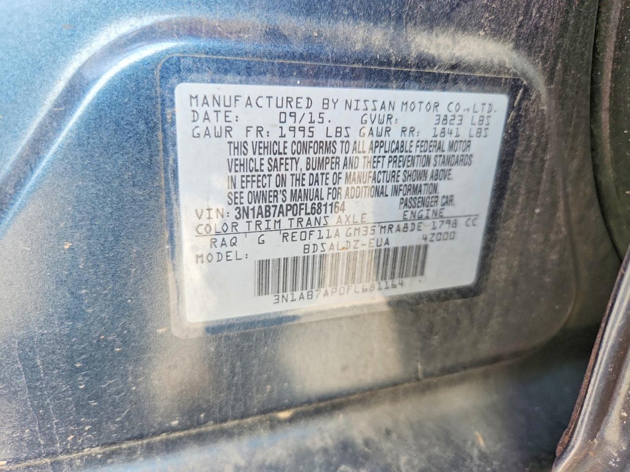 2015 Nissan Sentra Sv Blue vin: 3N1AB7AP0FL681164