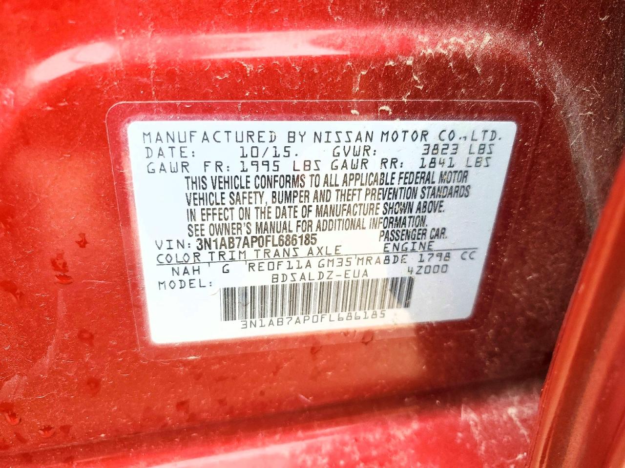 2015 Nissan Sentra Sv Red vin: 3N1AB7AP0FL686185