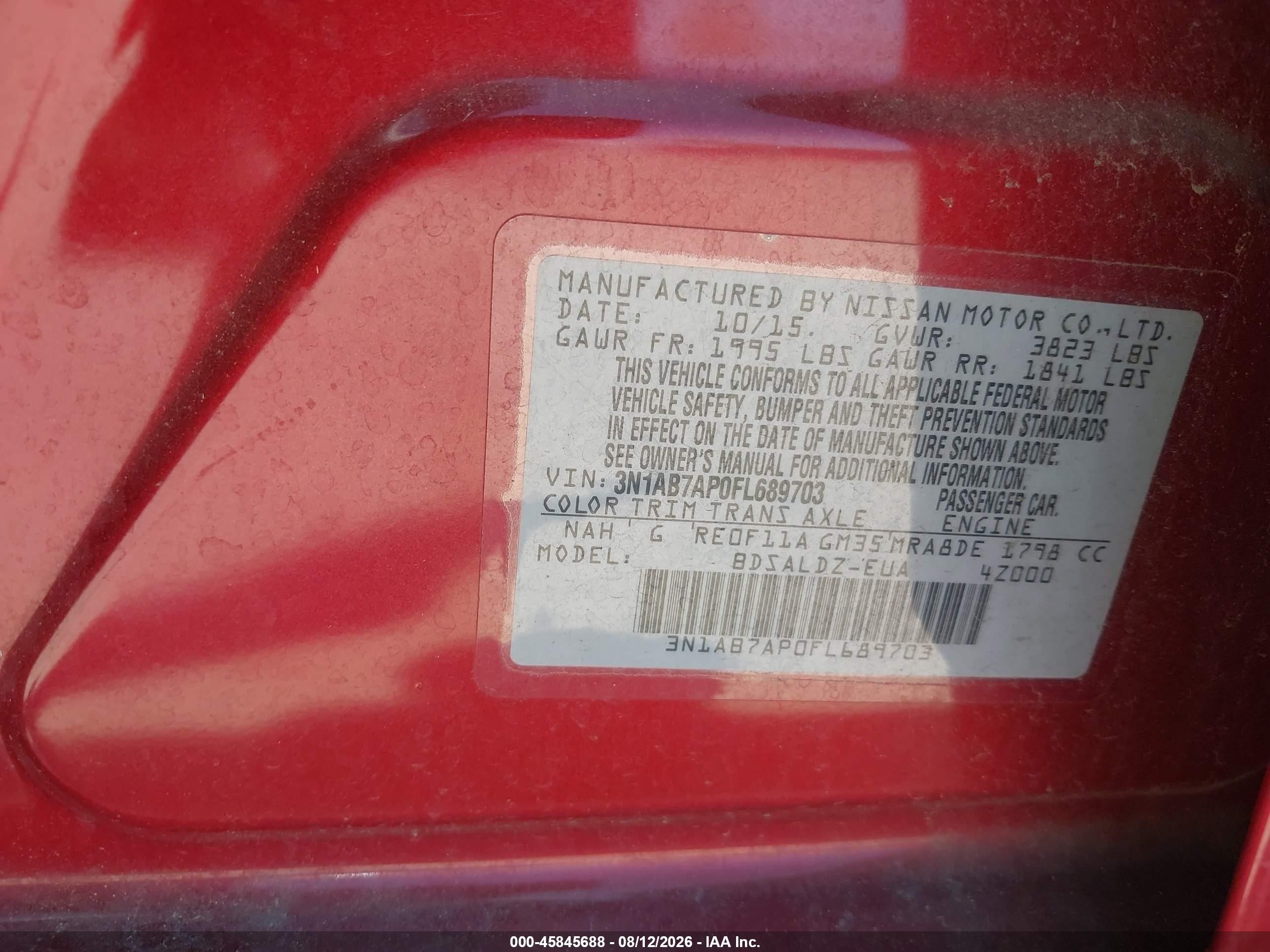 2015 Nissan Sentra Sv Burgundy vin: 3N1AB7AP0FL689703