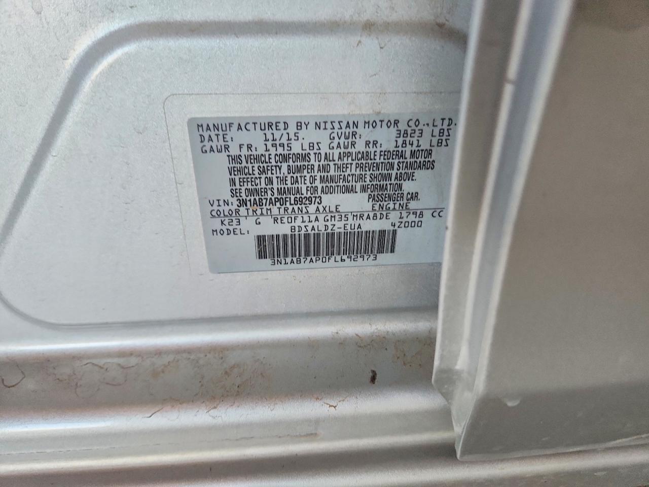 2015 Nissan Sentra Sv Silver vin: 3N1AB7AP0FL692973
