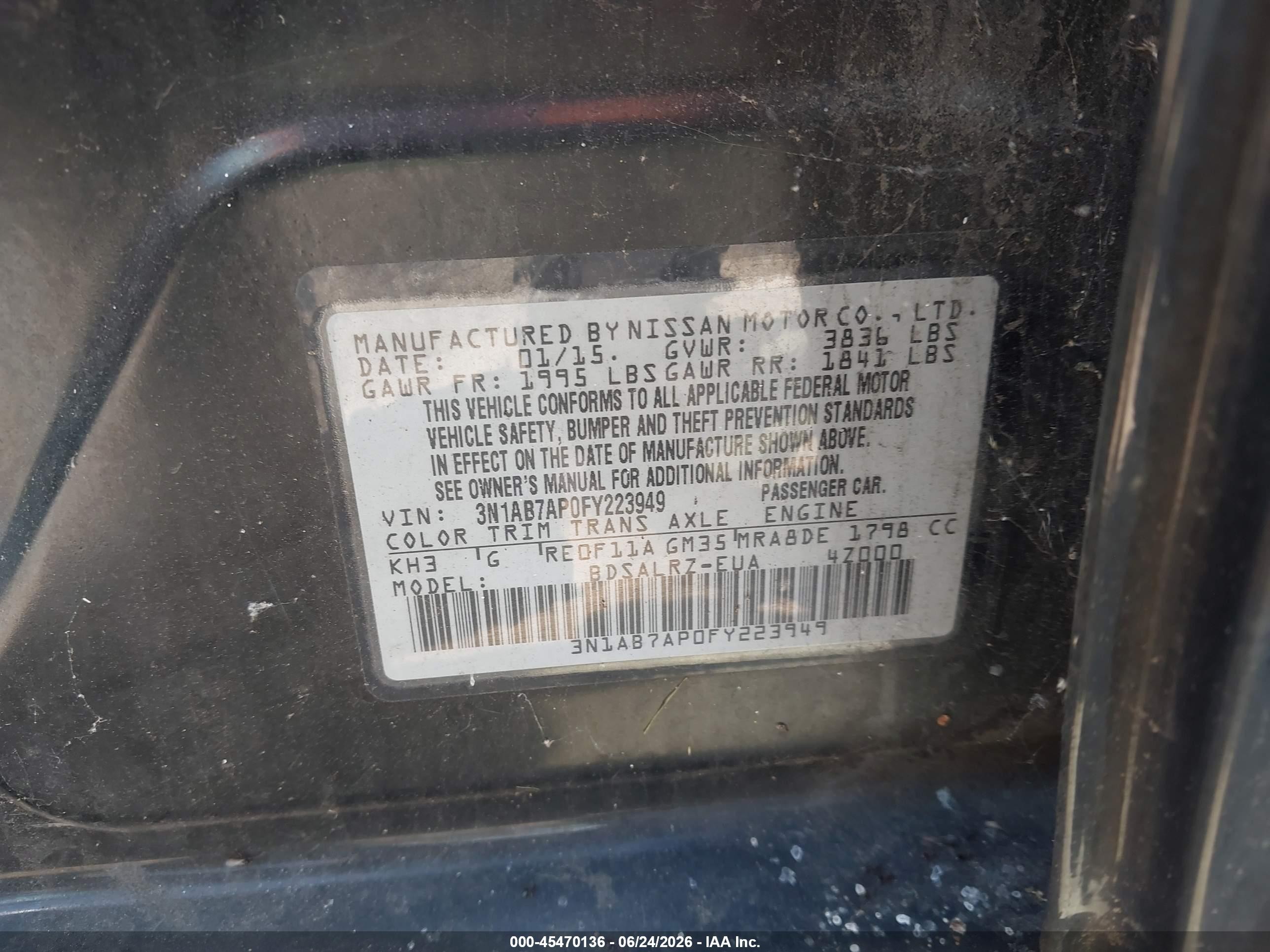 2015 Nissan Sentra Sr Black vin: 3N1AB7AP0FY223949