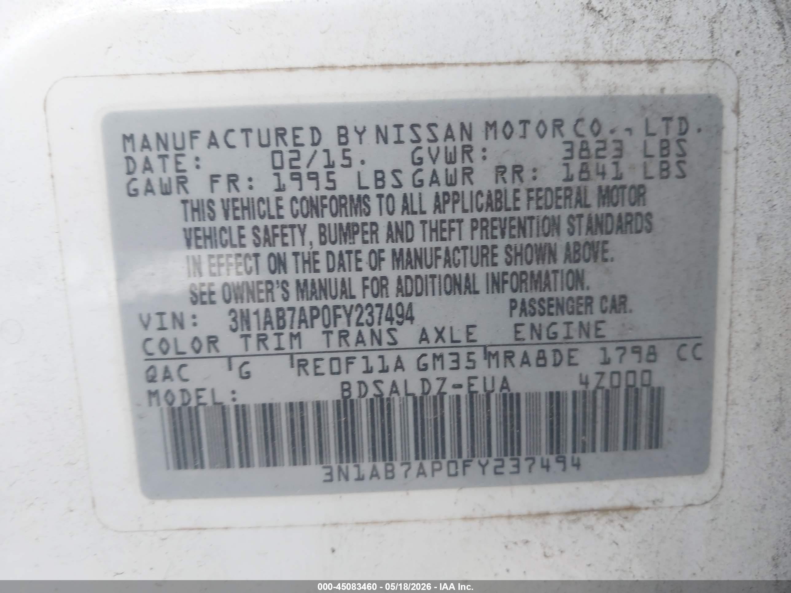 2015 Nissan Sentra Sv White vin: 3N1AB7AP0FY237494