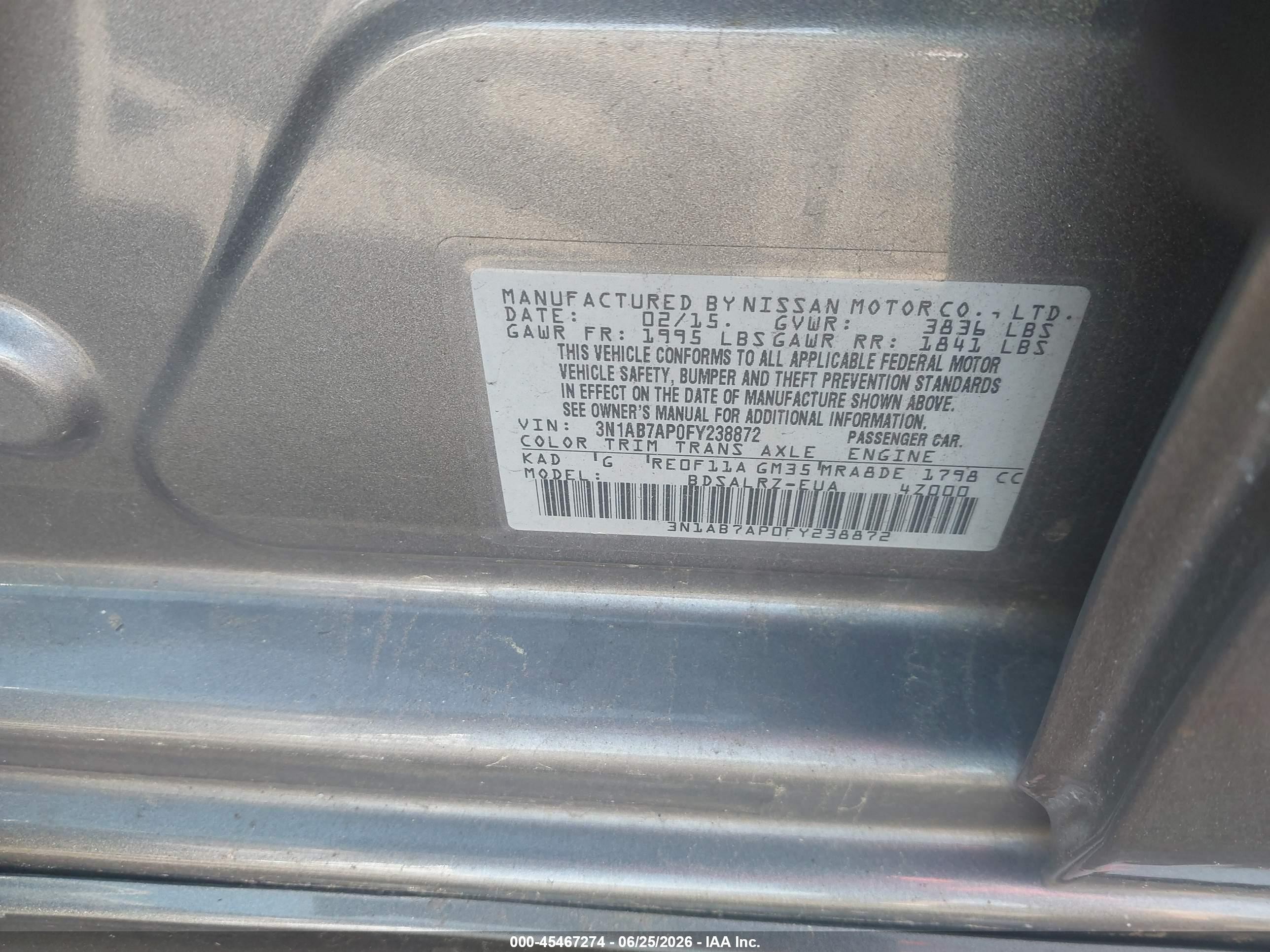 2015 Nissan Sentra Sr Silver vin: 3N1AB7AP0FY238872