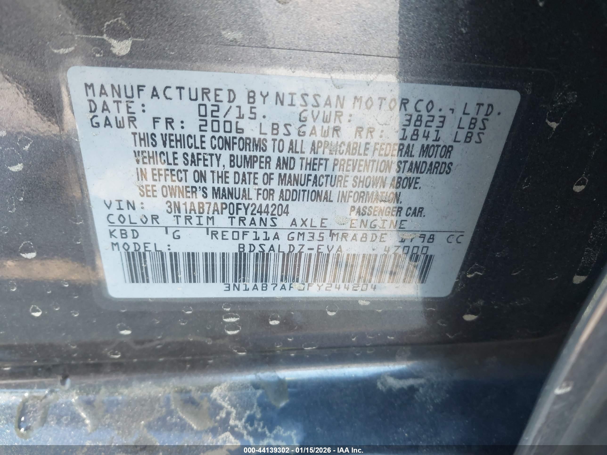 2015 Nissan Sentra Sv Gray vin: 3N1AB7AP0FY244204