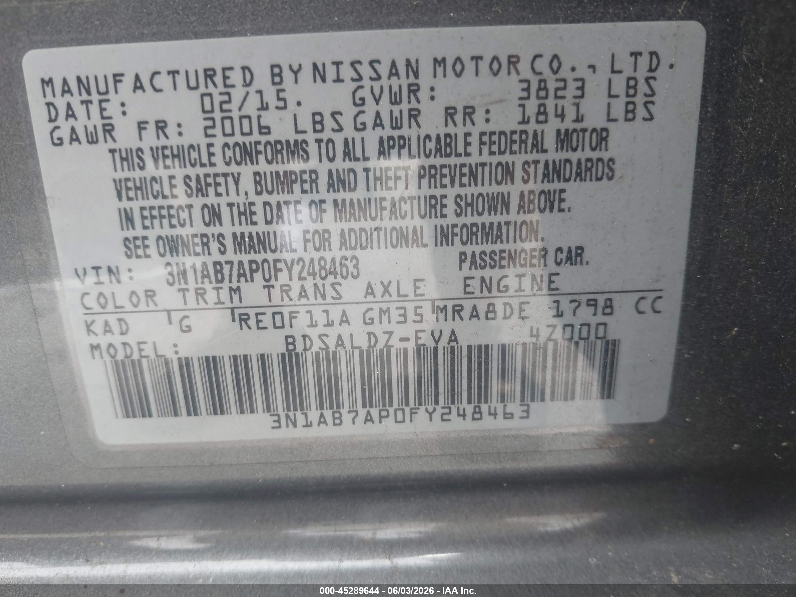 2015 Nissan Sentra Sv Gray vin: 3N1AB7AP0FY248463