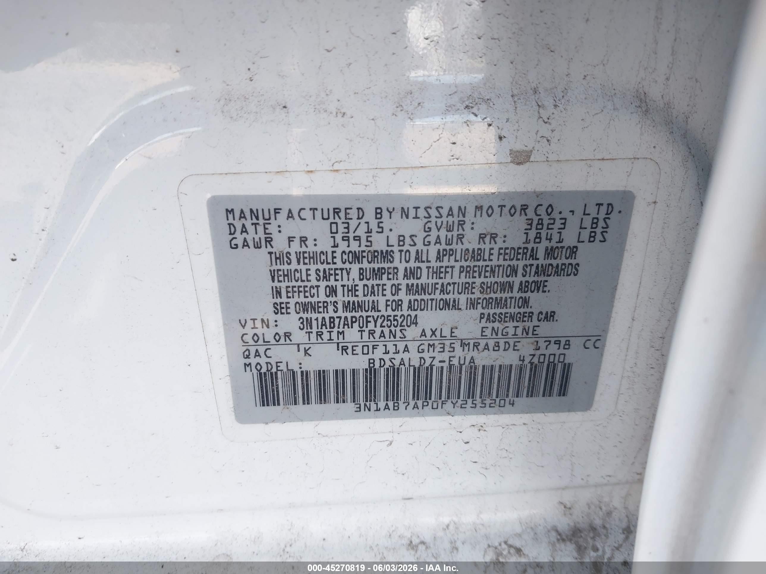 2015 Nissan Sentra Sv White vin: 3N1AB7AP0FY255204