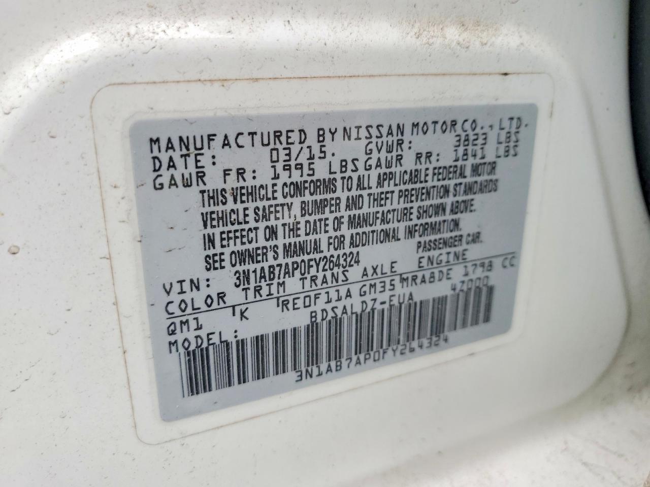 2015 Nissan Sentra Sv Белый vin: 3N1AB7AP0FY264324