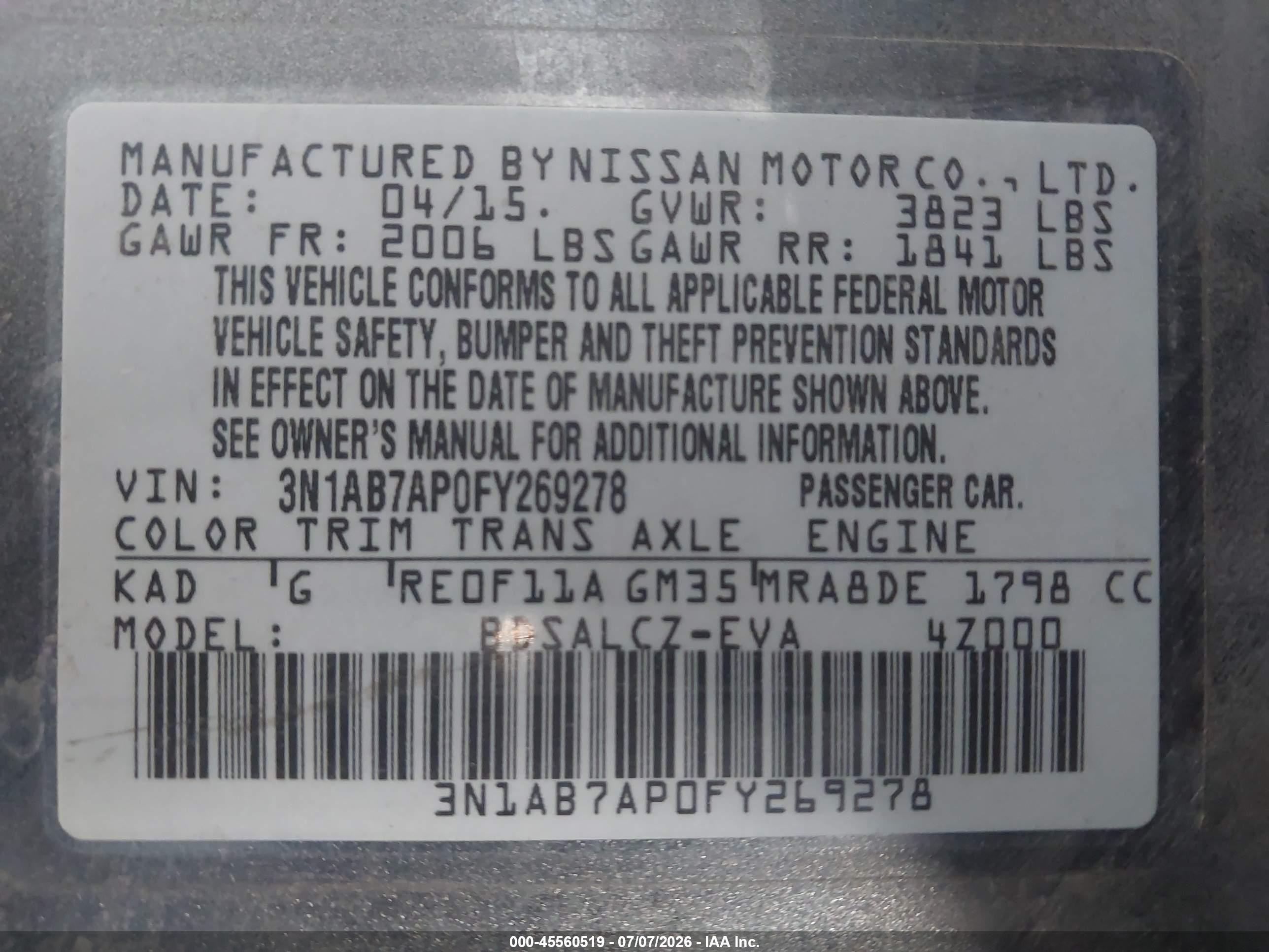 2015 Nissan Sentra S Gray vin: 3N1AB7AP0FY269278