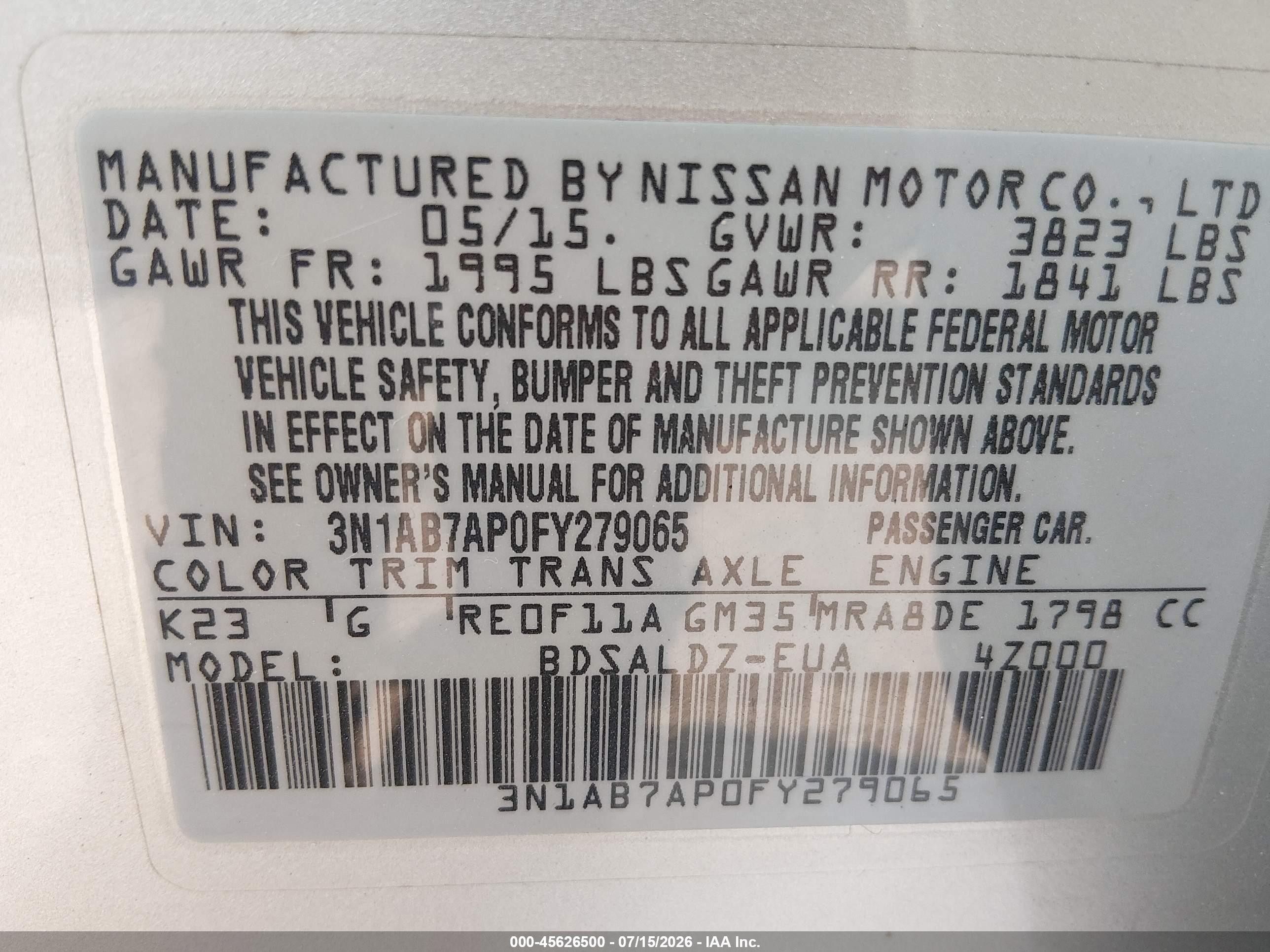 2015 Nissan Sentra Sv Silver vin: 3N1AB7AP0FY279065