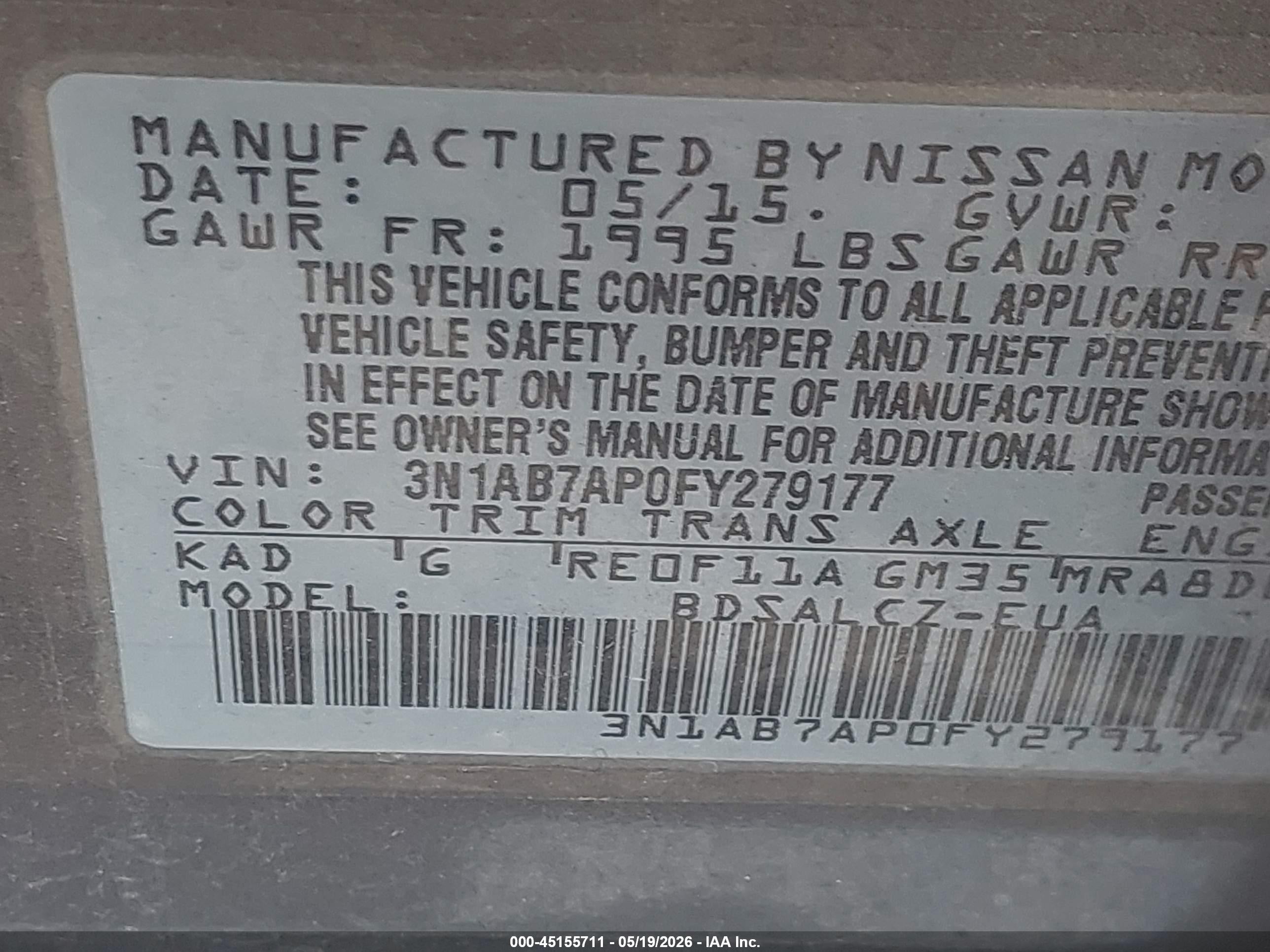 2015 Nissan Sentra S Gray vin: 3N1AB7AP0FY279177