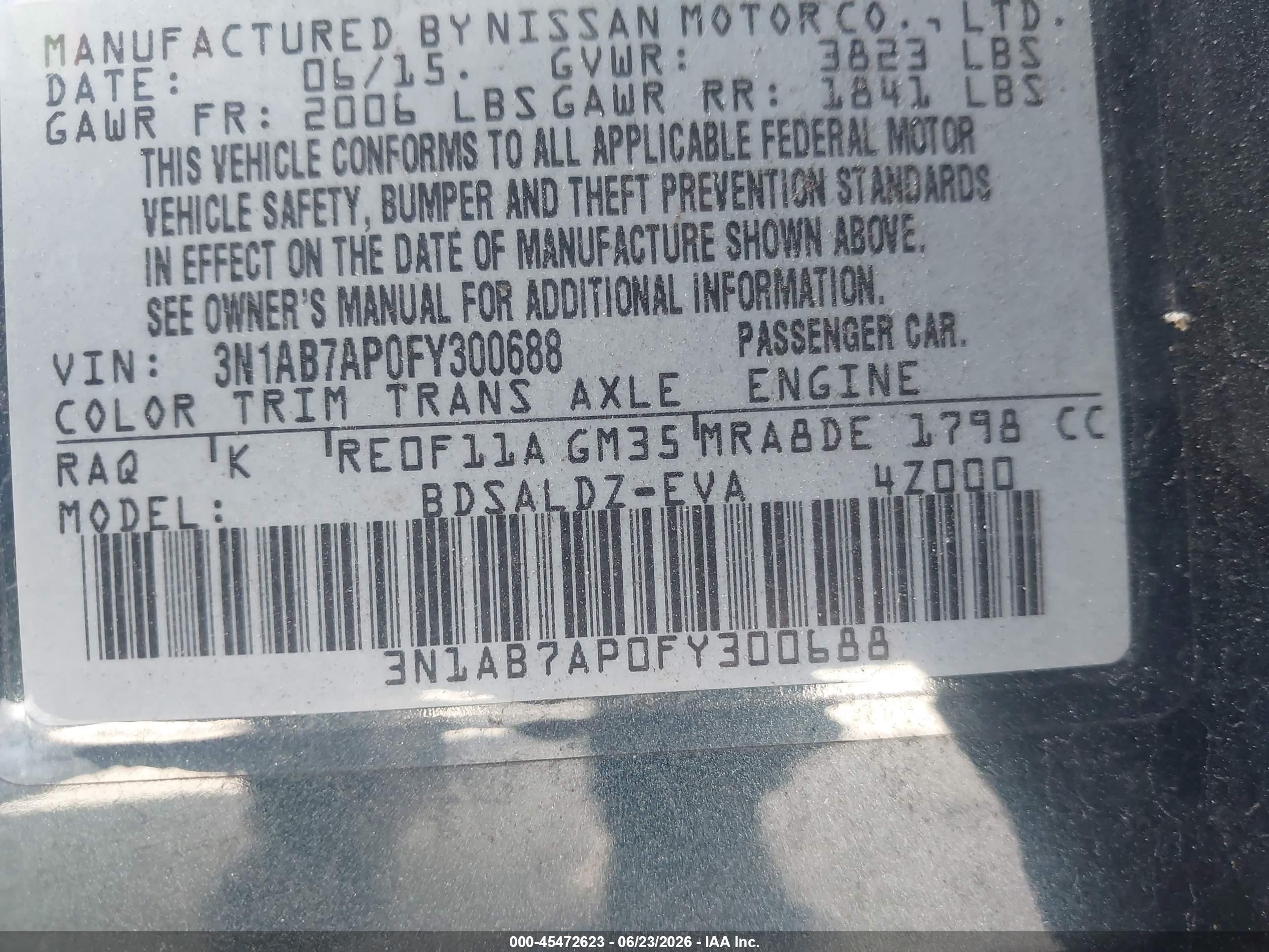 2015 Nissan Sentra Sv Blue vin: 3N1AB7AP0FY300688