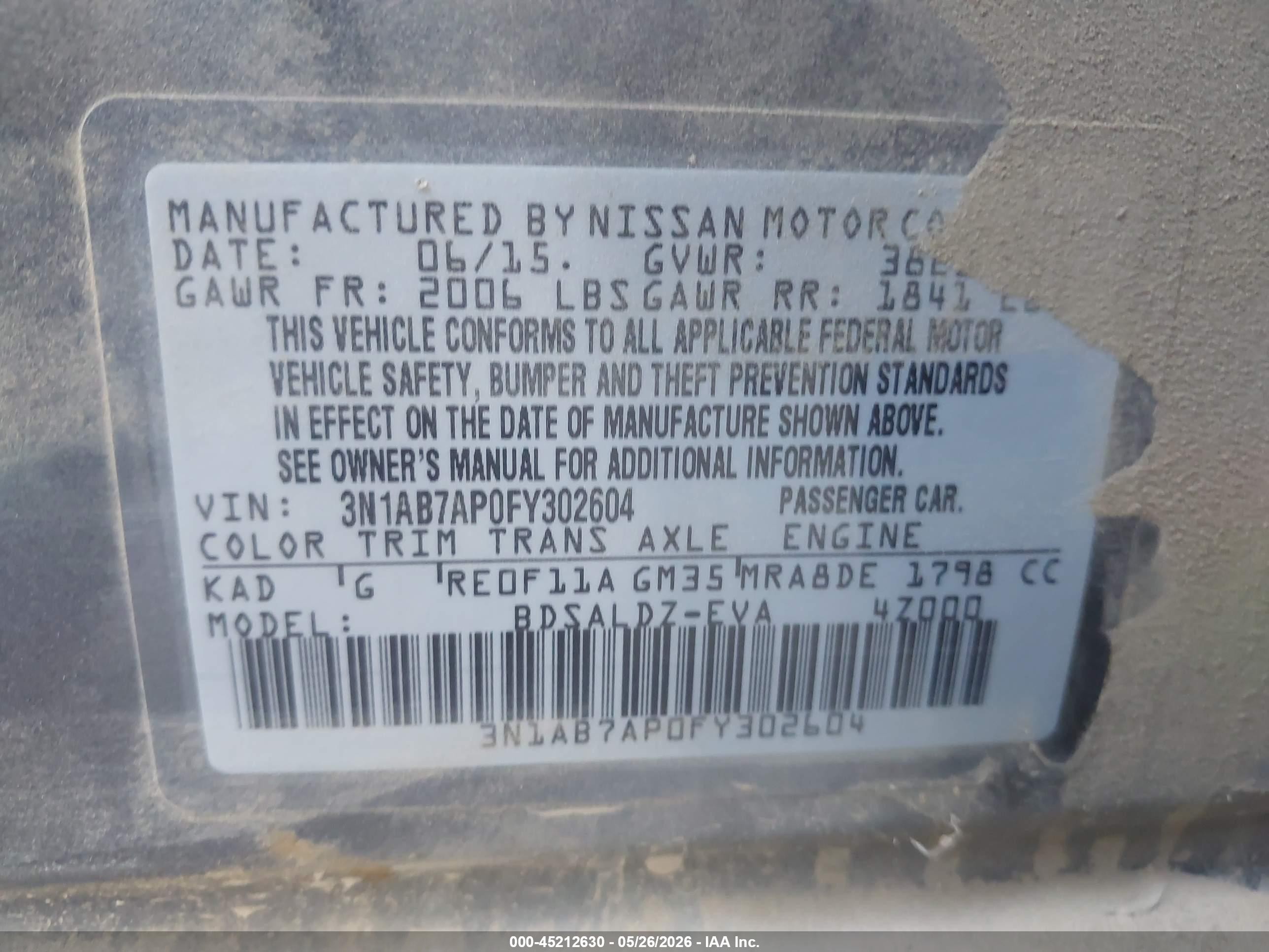 2015 Nissan Sentra Sv Gray vin: 3N1AB7AP0FY302604