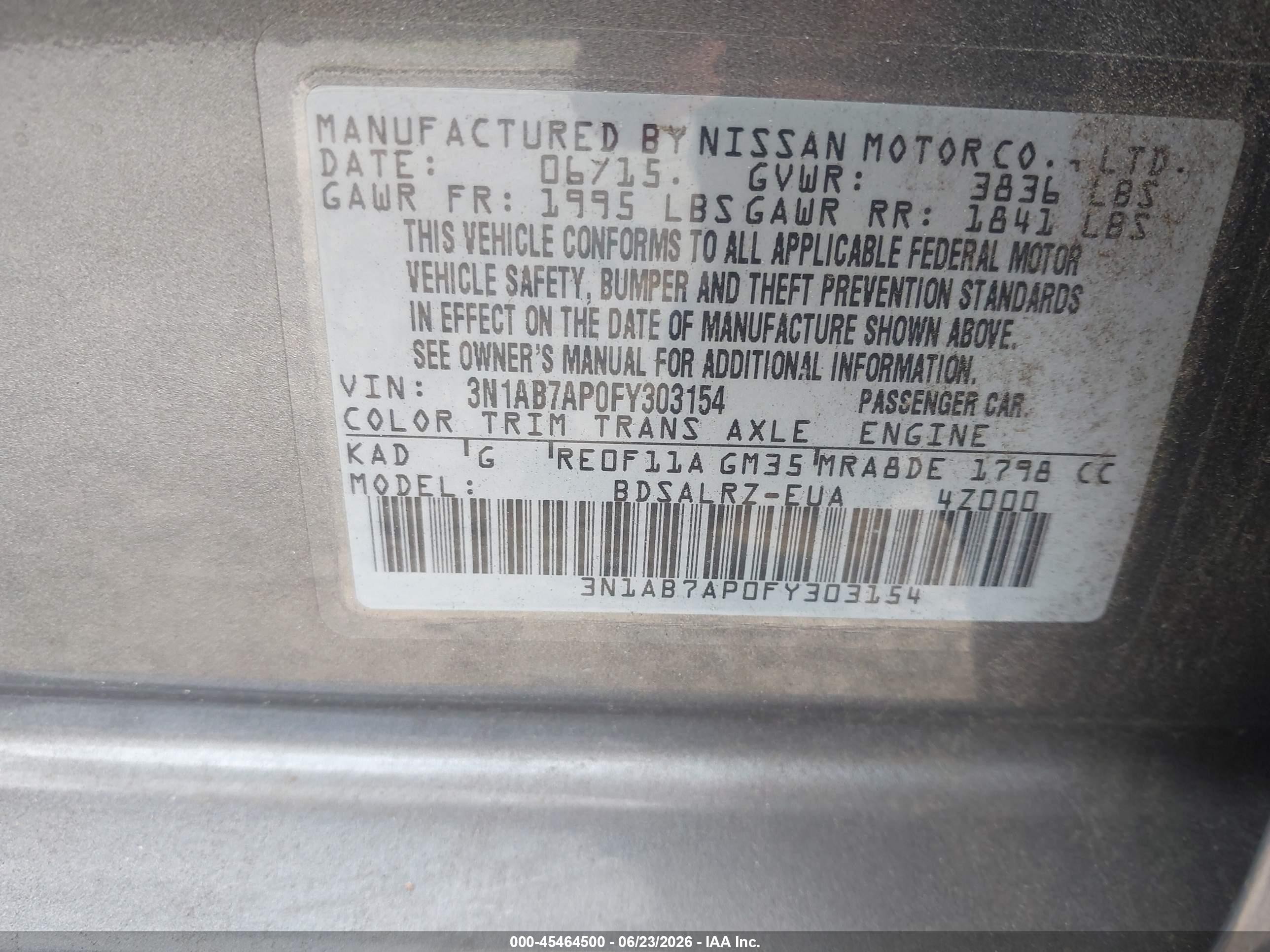 2015 Nissan Sentra Sr Gray vin: 3N1AB7AP0FY303154