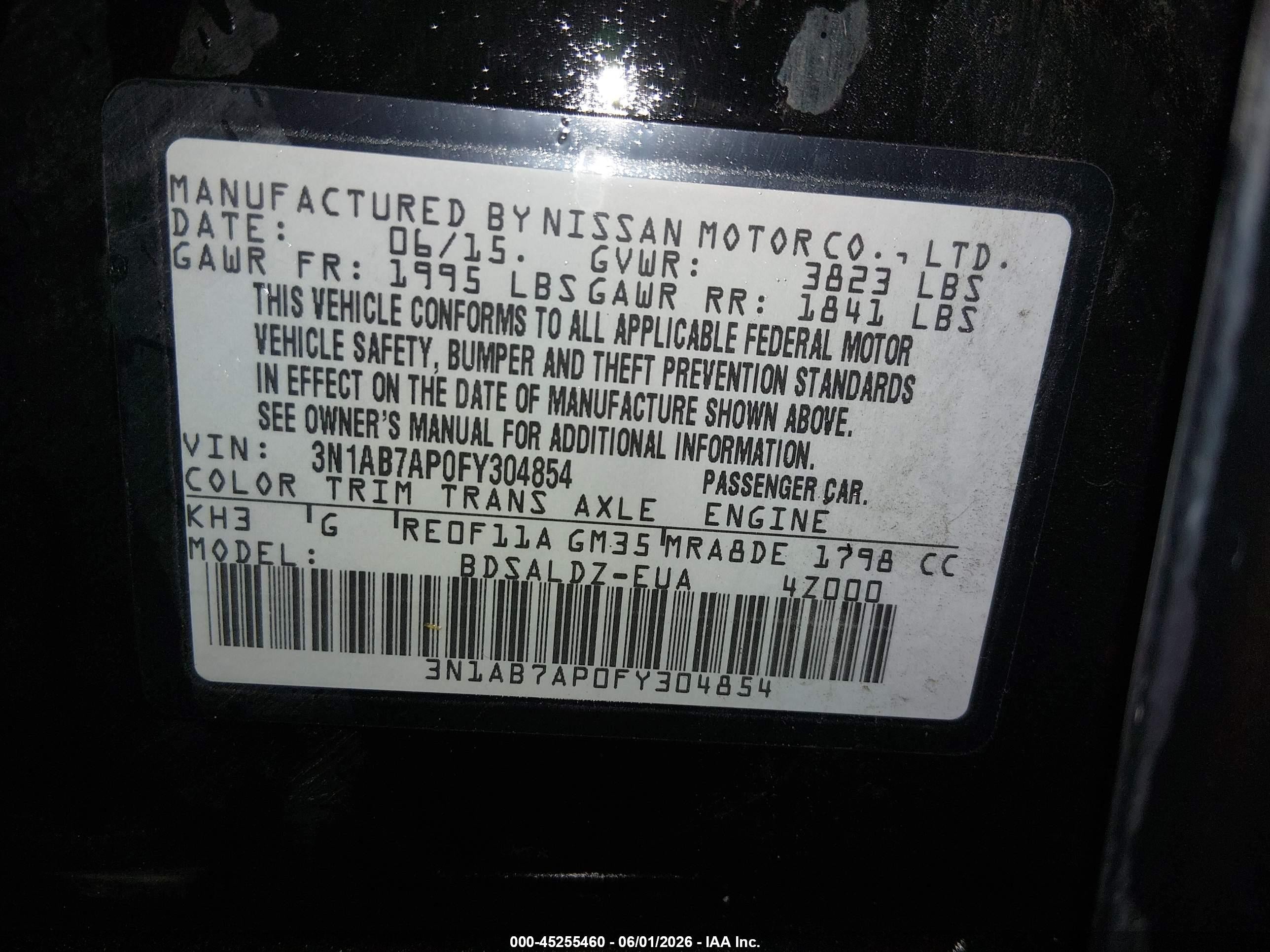 2015 Nissan Sentra Sv Black vin: 3N1AB7AP0FY304854