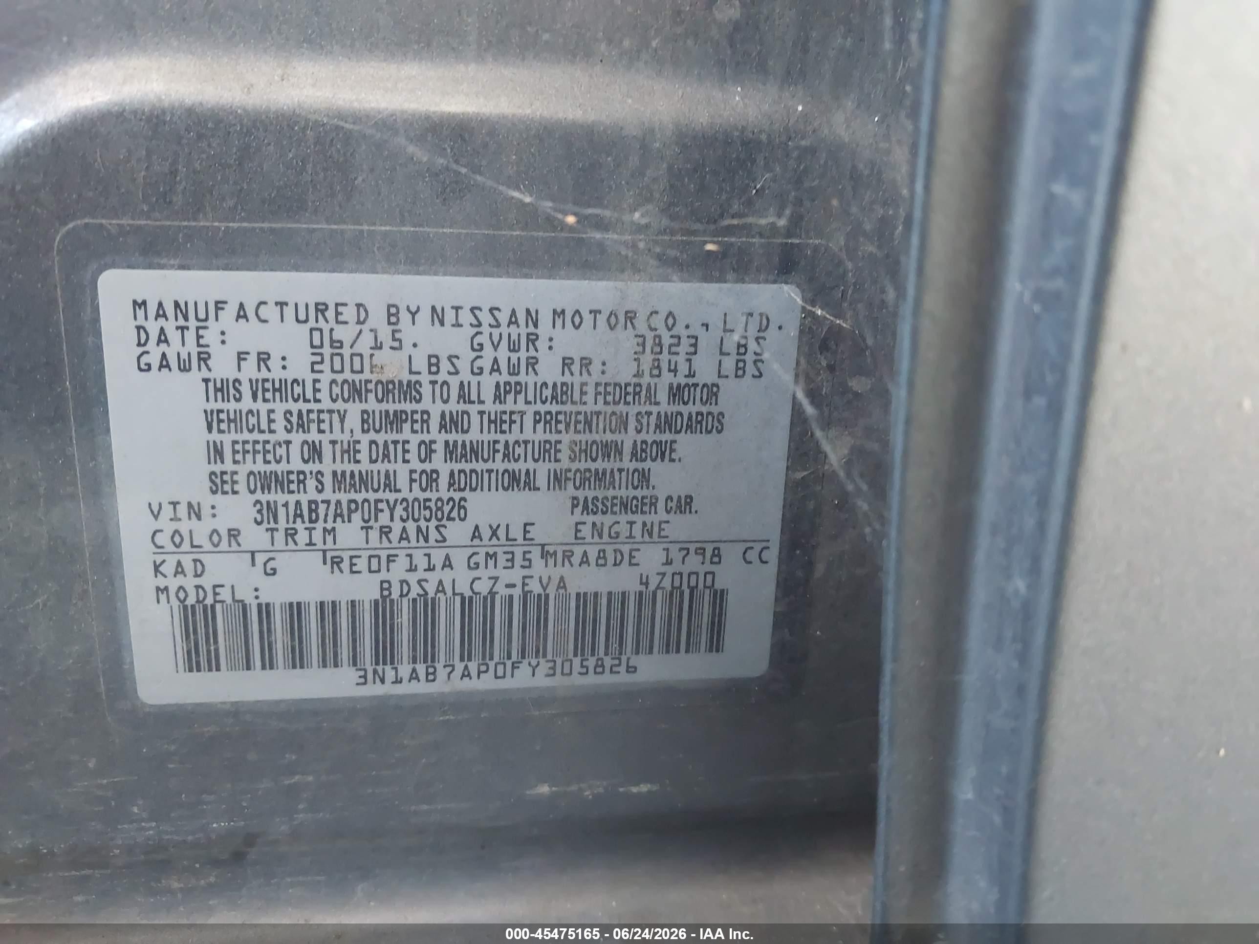 2015 Nissan Sentra S Gray vin: 3N1AB7AP0FY305826