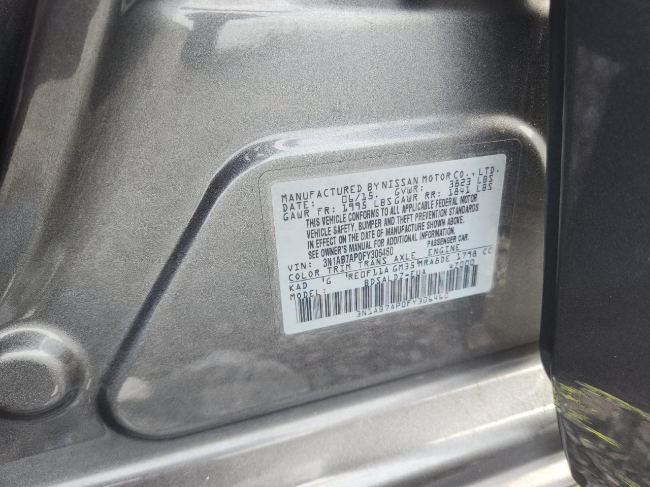 2015 Nissan Sentra Sv Серый vin: 3N1AB7AP0FY306460