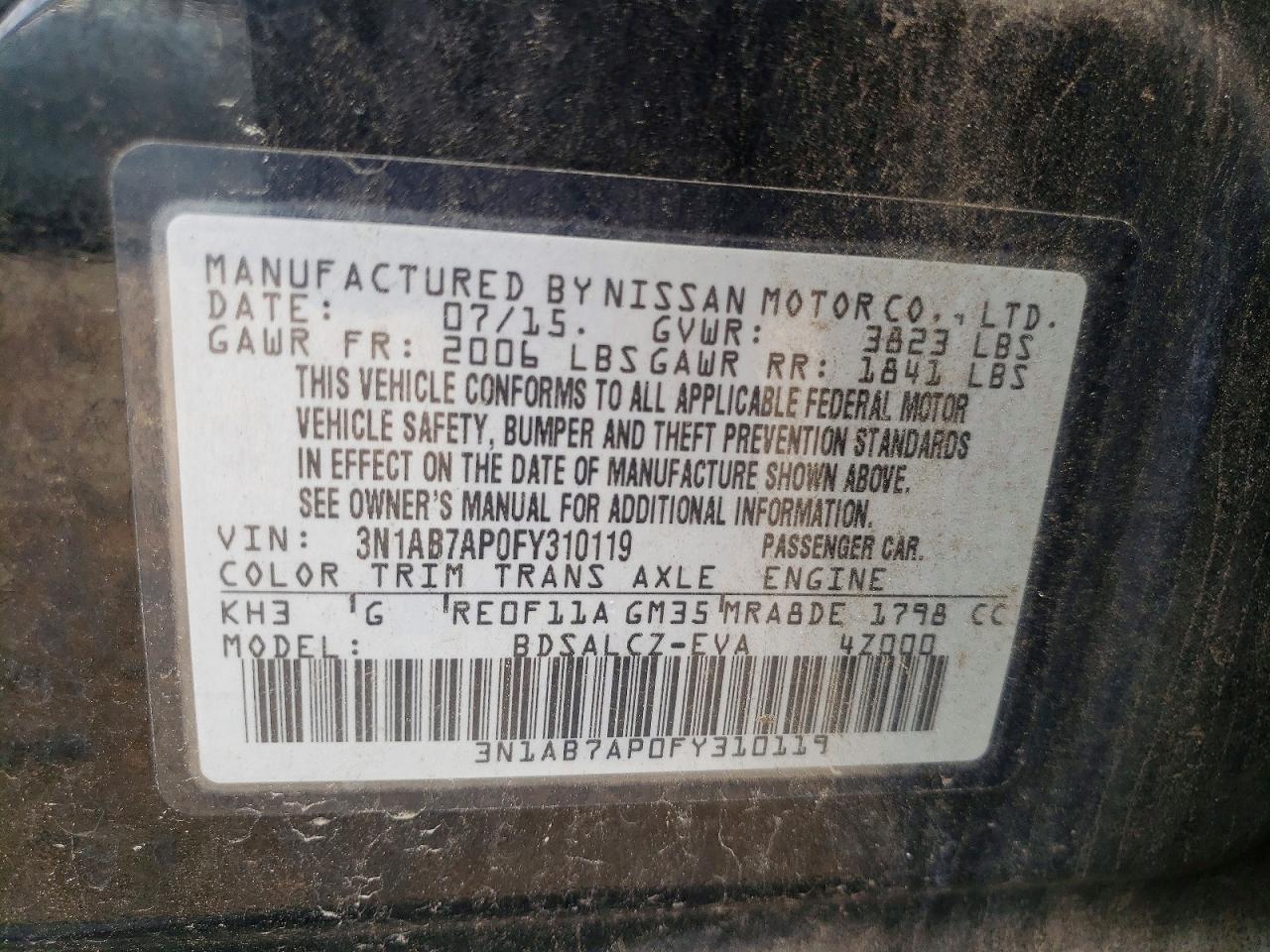 2015 Nissan Sentra S Black vin: 3N1AB7AP0FY310119