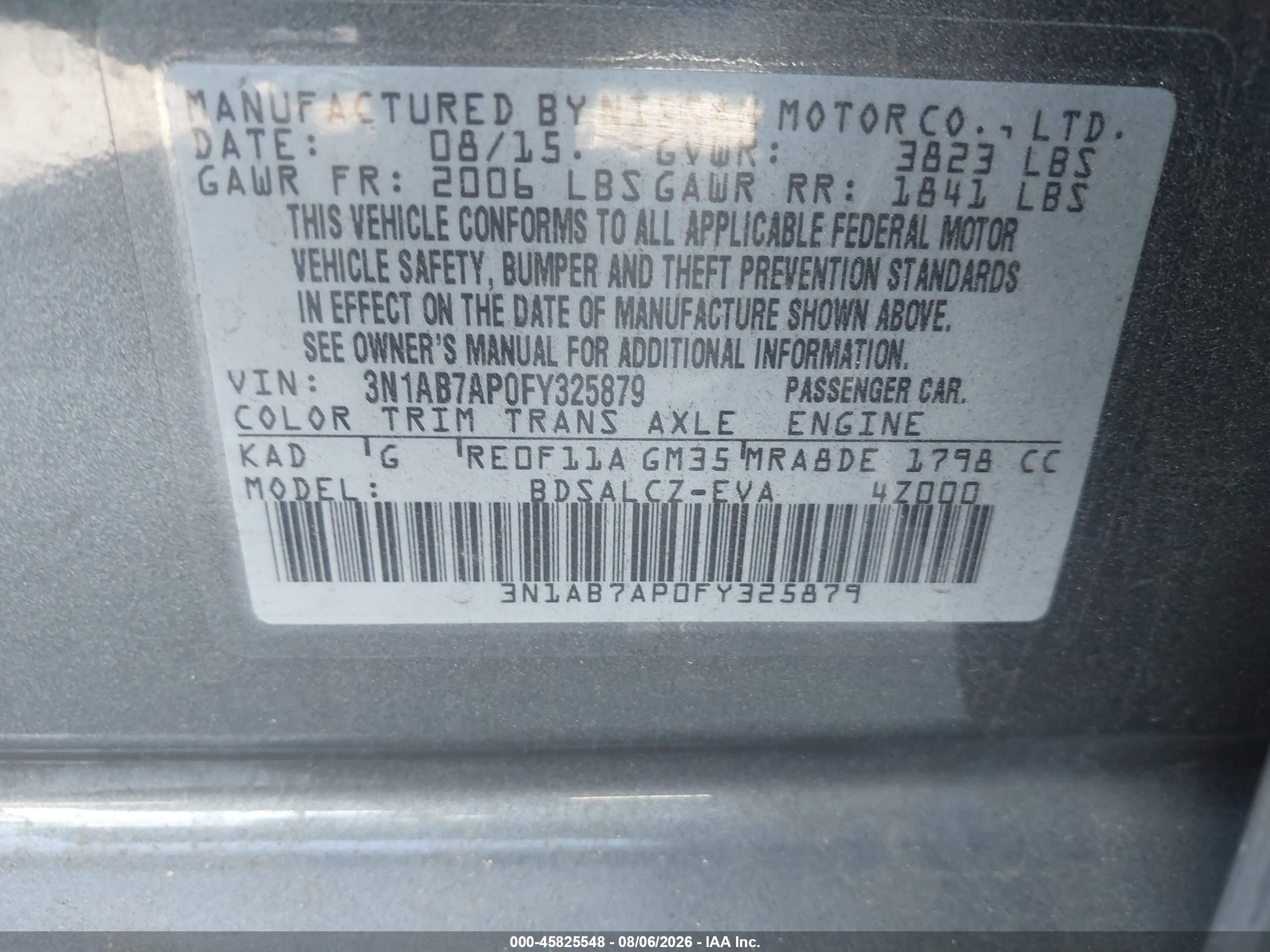 2015 Nissan Sentra S Gray vin: 3N1AB7AP0FY325879