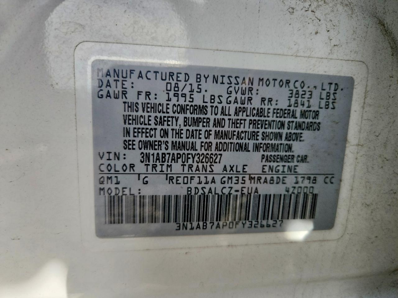 2015 Nissan Sentra S Белый vin: 3N1AB7AP0FY326627