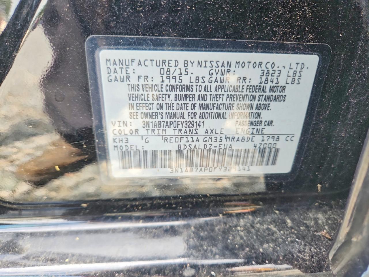 2015 Nissan Sentra Sv Black vin: 3N1AB7AP0FY329141